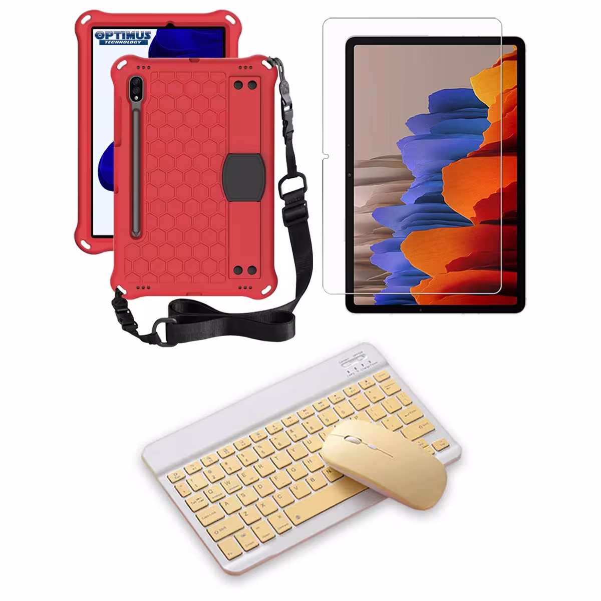 Kit Vidrio templado + Case Protector correa + Teclado Mouse Bluetooth Tablet Samsung Galaxy Tab S9 FE 10.9 Pulgadas 2023 SM-X510