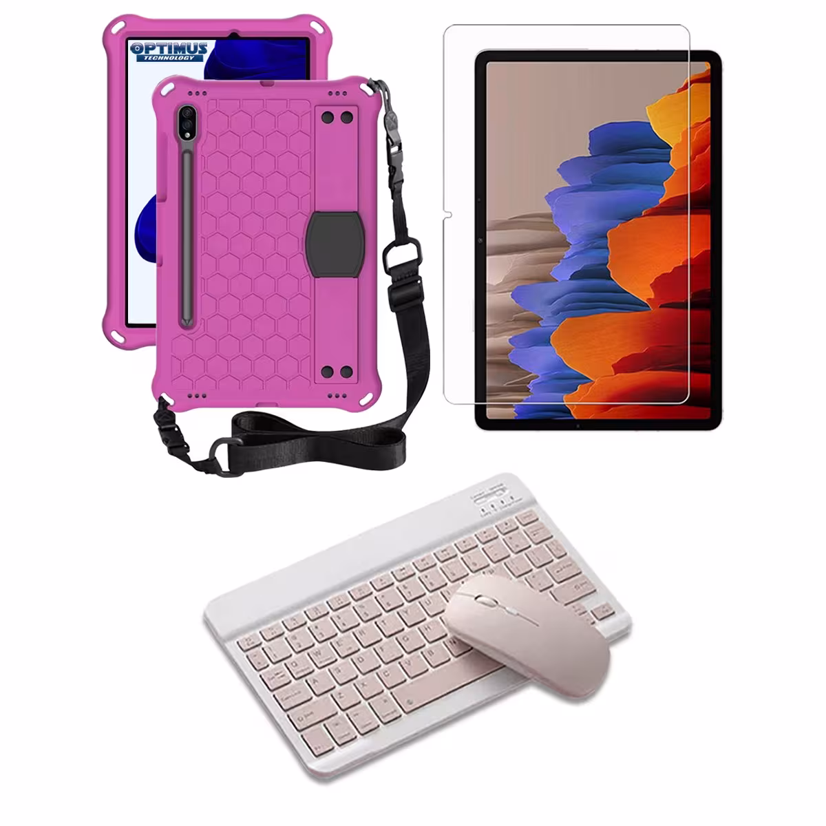 Kit Vidrio templado + Case Protector correa + Teclado Mouse Bluetooth Tablet Samsung Galaxy Tab S9 FE 10.9 Pulgadas 2023 SM-X510