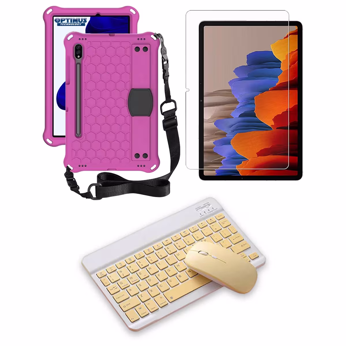 Kit Vidrio templado + Case Protector correa + Teclado Mouse Bluetooth Tablet Samsung Galaxy Tab S9 FE 10.9 Pulgadas 2023 SM-X510