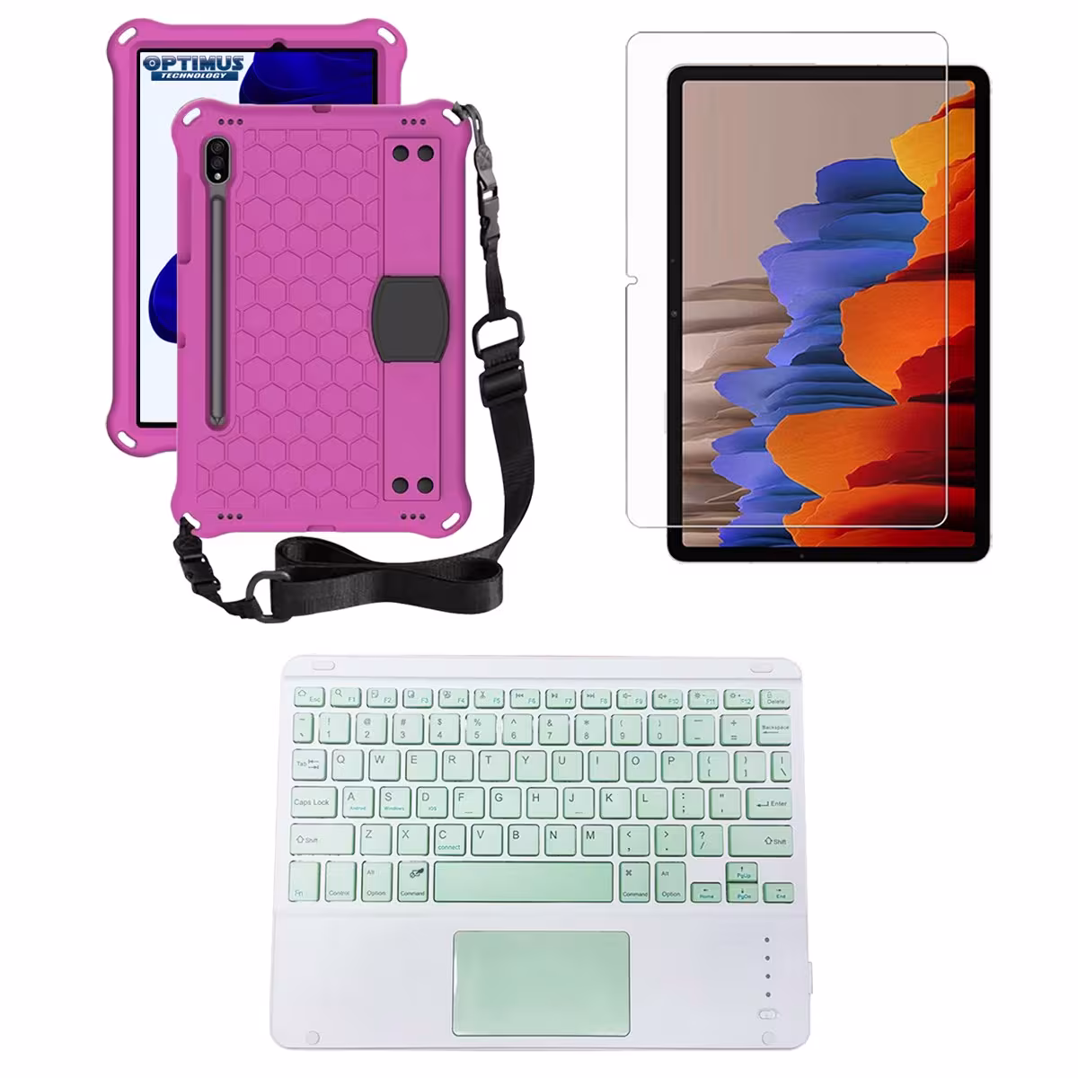 Kit Vidrio templado + Case Protector correa + Teclado Touchpad Bluetooth Samsung Galaxy Tab S9 FE 10.9 Pulgadas 2023 SM-X510