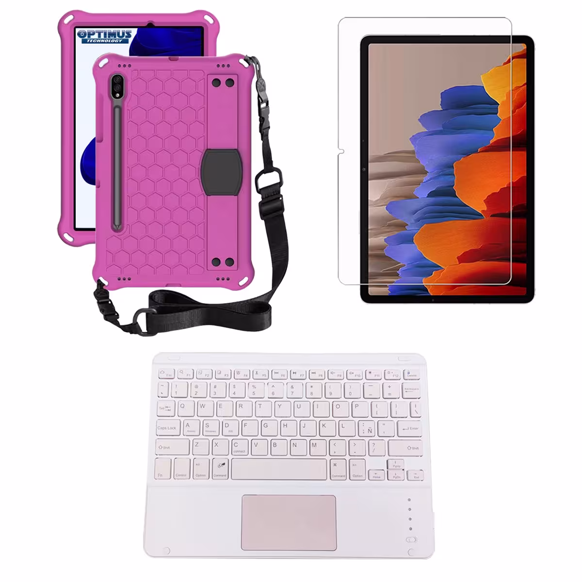 Kit Vidrio templado + Case Protector correa + Teclado Touchpad Bluetooth Samsung Galaxy Tab S9 FE 10.9 Pulgadas 2023 SM-X510
