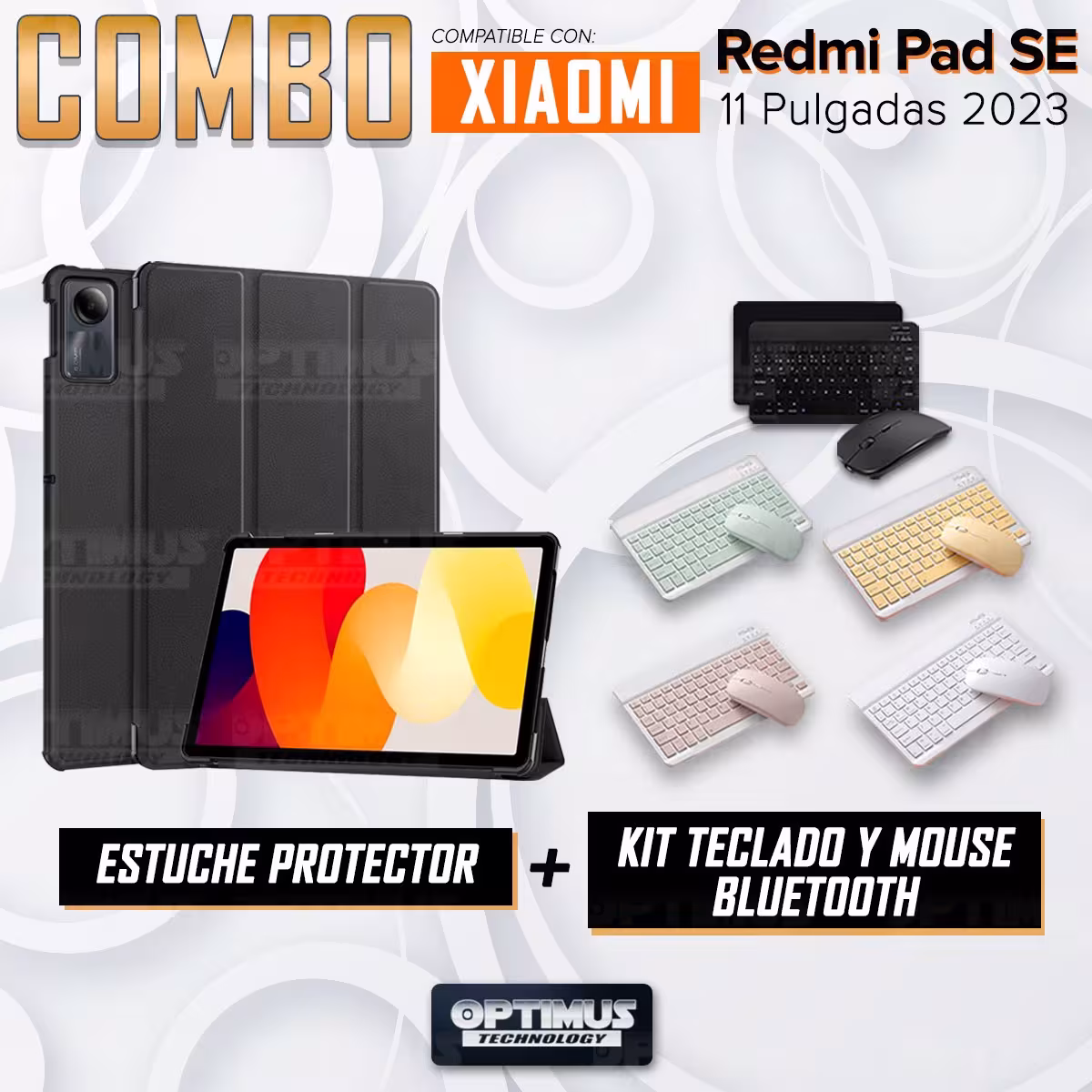 Kit Case Forro Protector + Teclado y Mouse Ratón Bluetooth para Tablet Xiaomi Redmi Pad SE 11 Pulgadas 2023 Wifi
