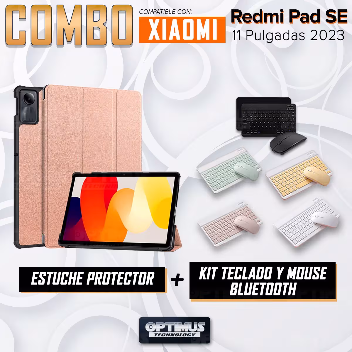 Kit Case Forro Protector + Teclado y Mouse Ratón Bluetooth para Tablet Xiaomi Redmi Pad SE 11 Pulgadas 2023 Wifi