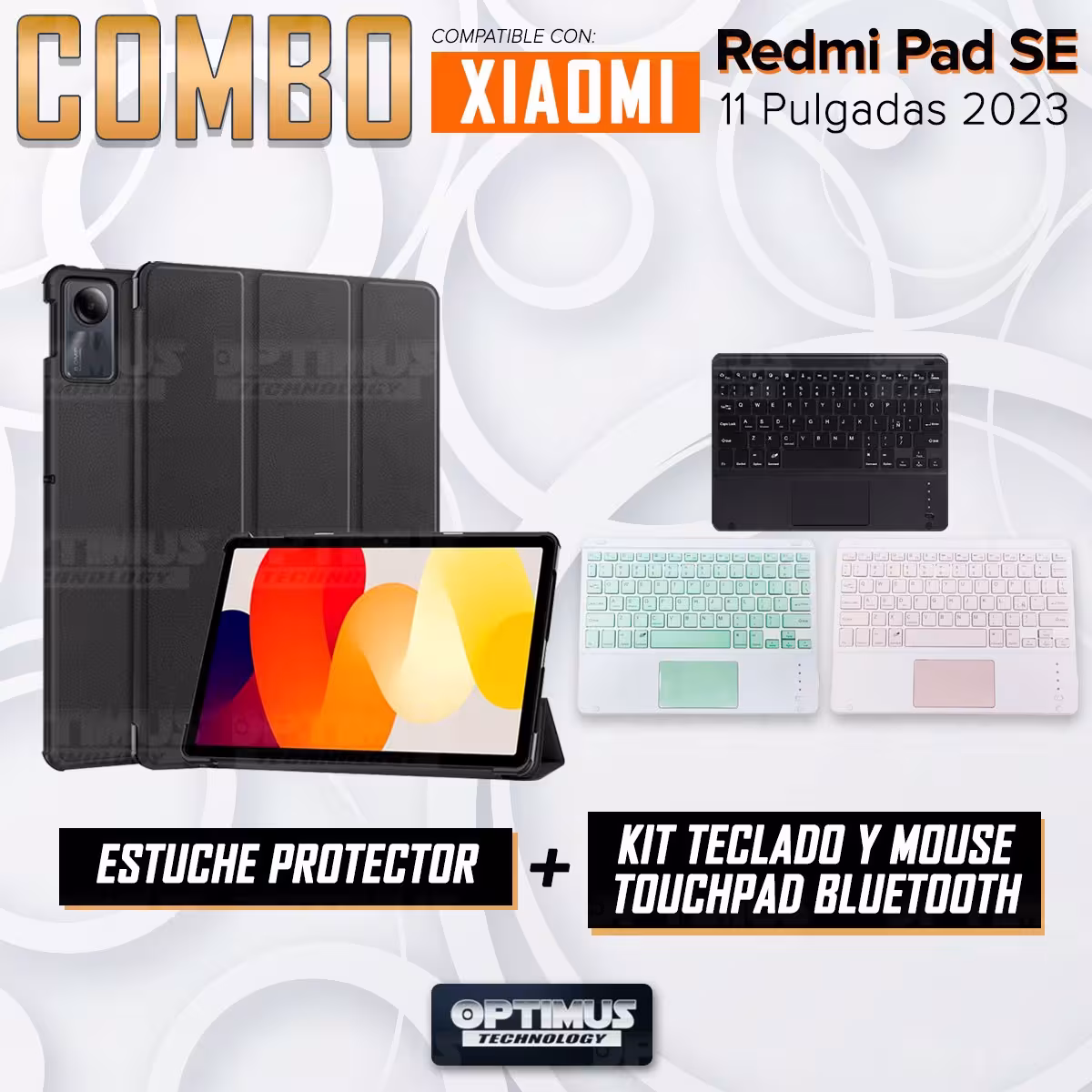 Kit Case Folio Protector + Teclado Mouse Touchpad Bluetooth para Tablet Xiaomi Redmi Pad SE 11 Pulgadas 2023 Wifi