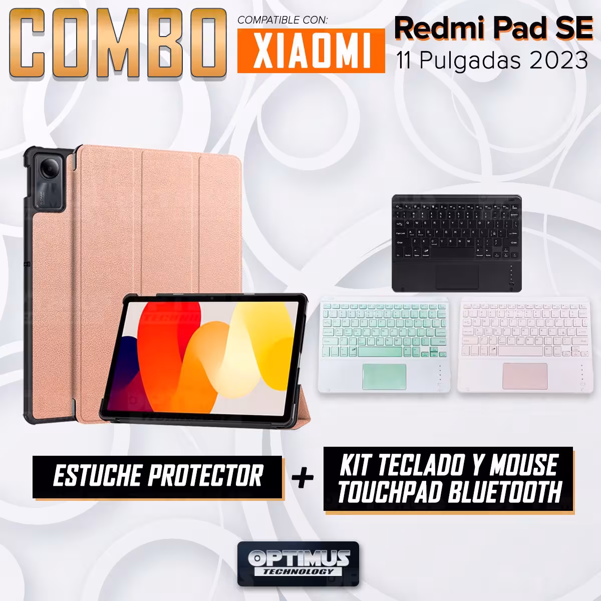 Kit Case Folio Protector + Teclado Mouse Touchpad Bluetooth para Tablet Xiaomi Redmi Pad SE 11 Pulgadas 2023 Wifi