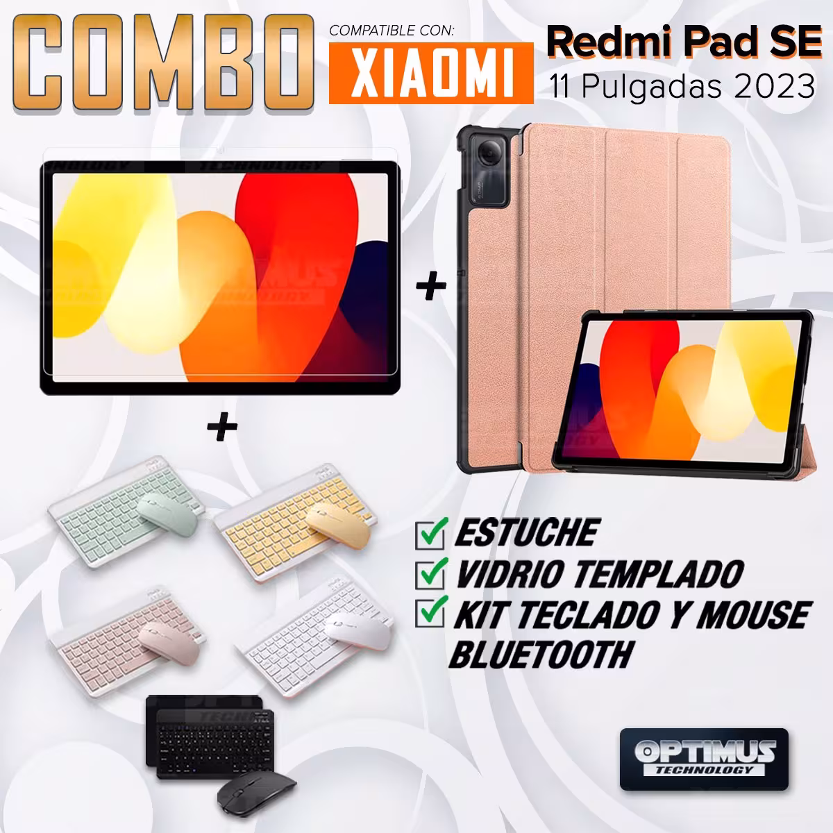 Kit Vidrio templado + Case Protector + Teclado y Mouse Bluetooth Tablet Xiaomi Redmi Pad SE 11 Pulgadas 2023 Wifi