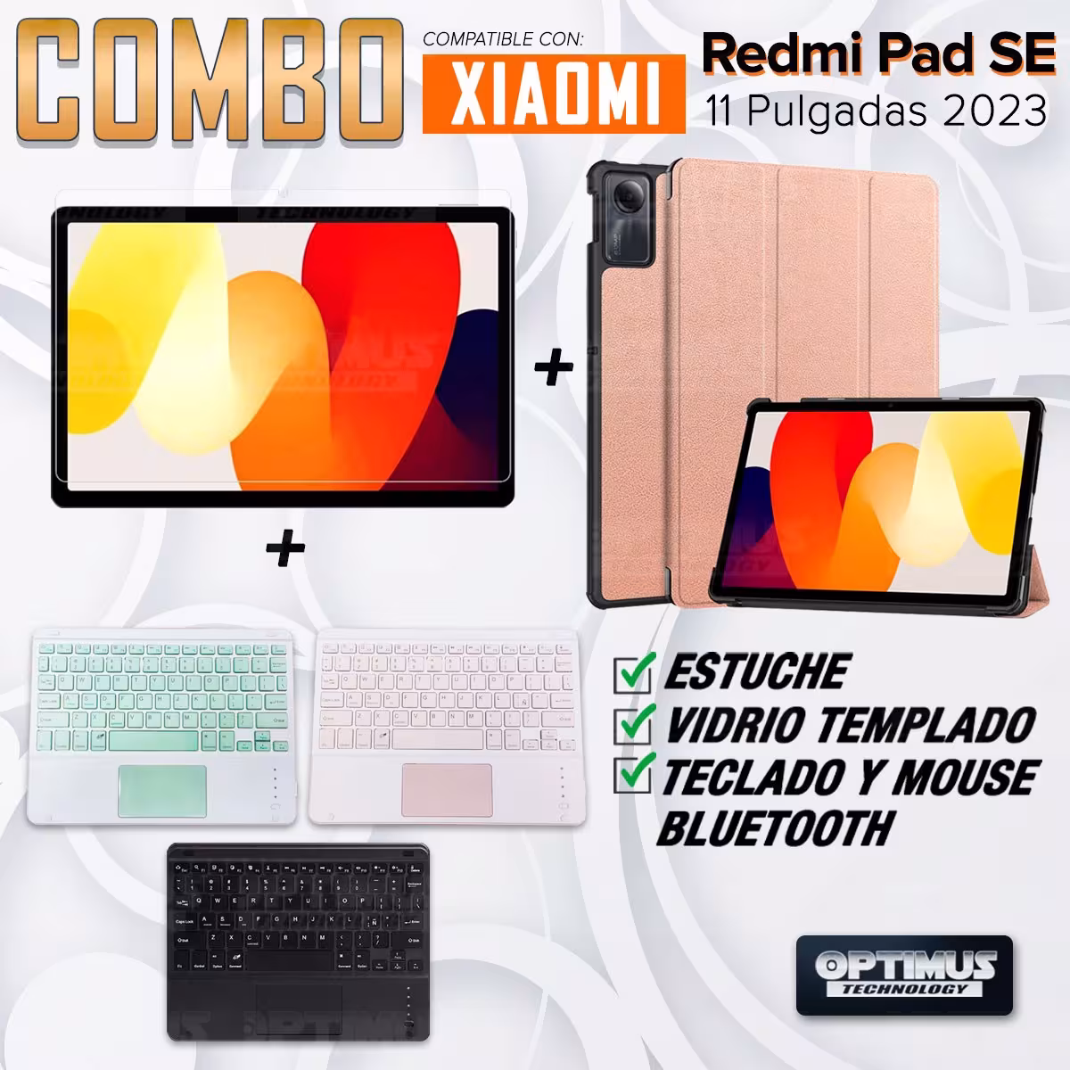 Kit Vidrio templado + Case Protector + Teclado Touchpad Bluetooth Tablet Xiaomi Redmi Pad SE 11 Pulgadas 2023 Wifi