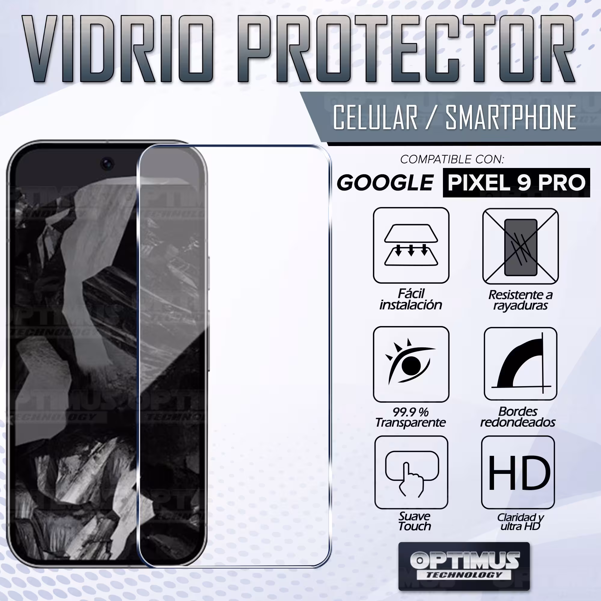 Vidrio Cristal Templado Protector para celular smartphone Google Pixel 9 Pro 5G 2024 6,3 pulgadas