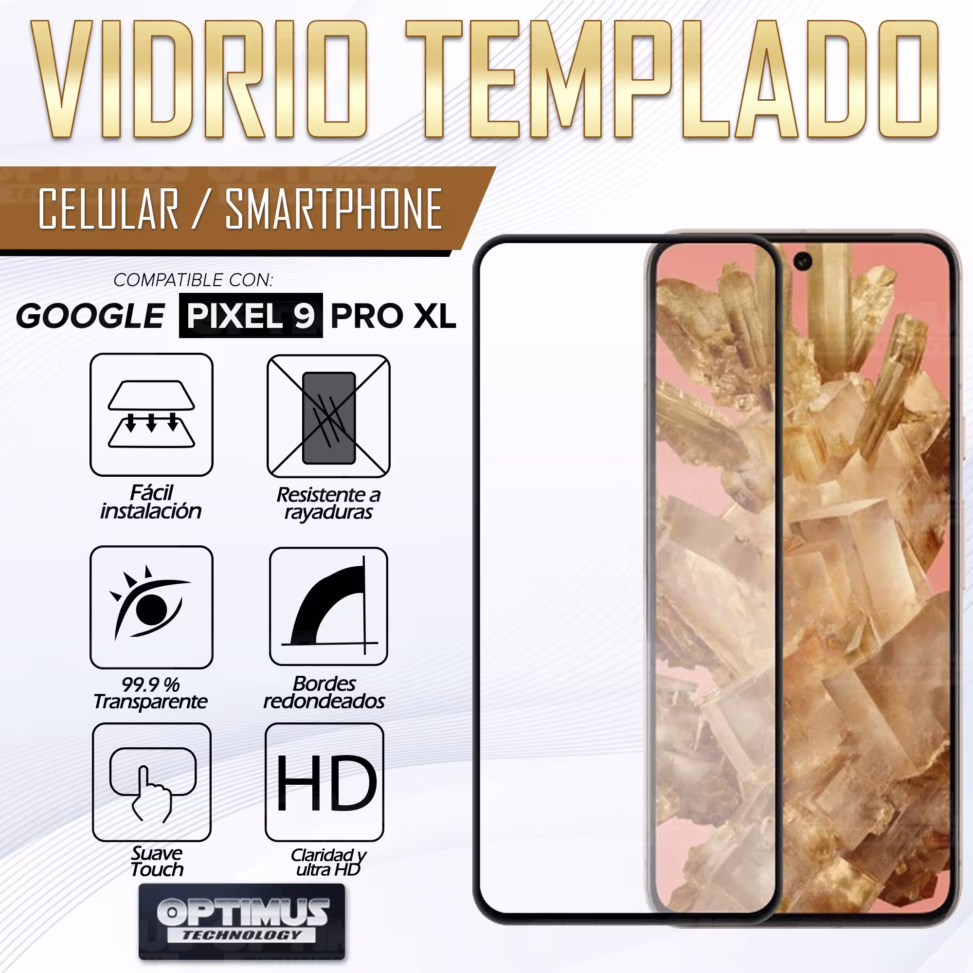 Vidrio Cristal Templado Protector para celular smartphone Google Pixel 9 Pro XL 5G 2024 6.8 Pulgadas