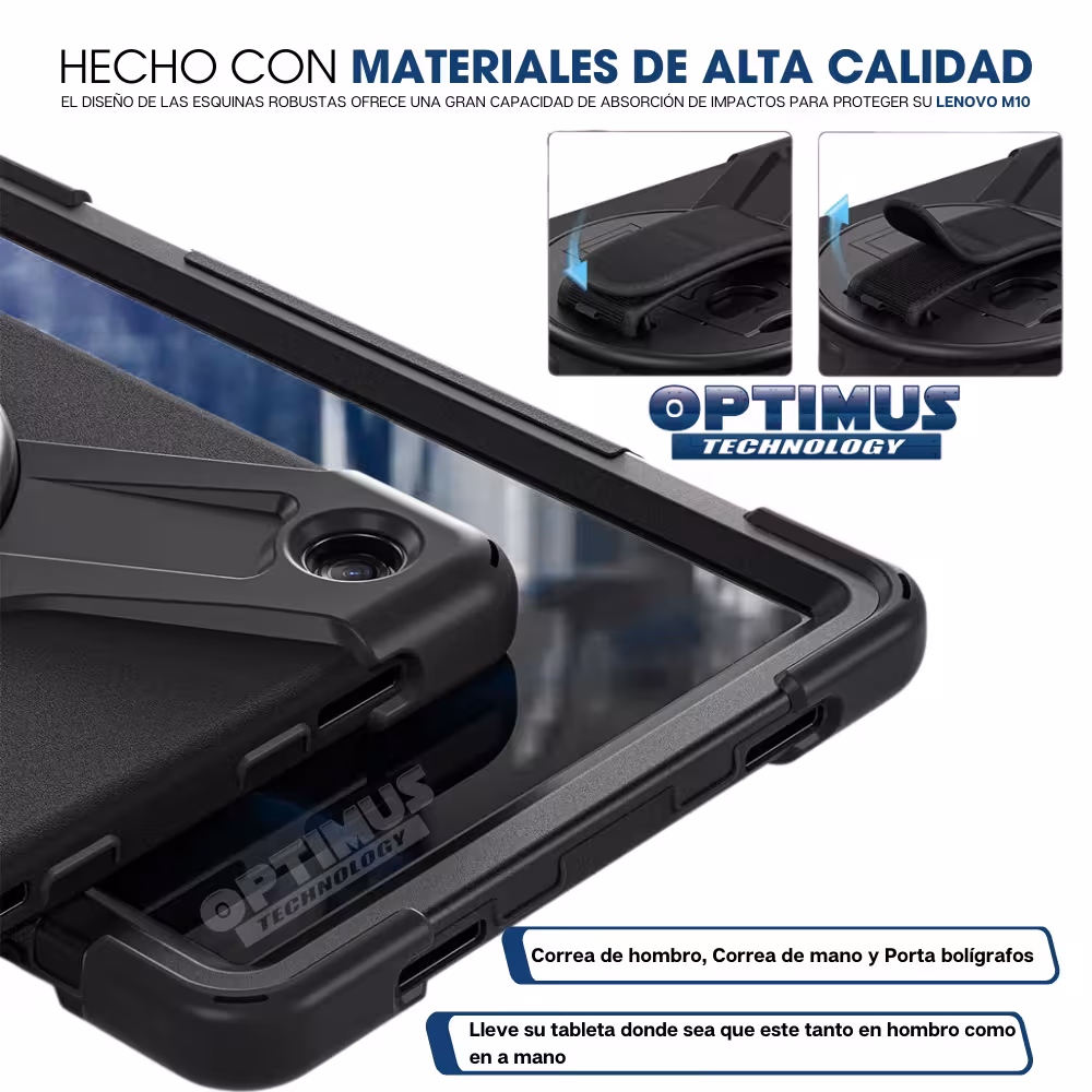 Estuche Protector con Correa y soporte giratorio 360° Tablet Lenovo Tab M10 Plus 3era Gen 10.6 Pulgadas 2022 TB-125FU / TB-128F