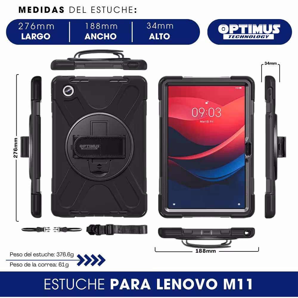Kit Estuche Antishok De Correa Para Hombro Y Vidrio Templado De 11 Pulgadas Para Lenovo Tab M11 11 Pulgadas Tb330fu / Tb331fc