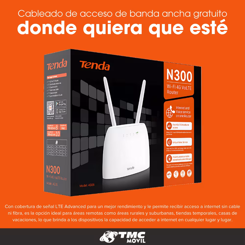 Características de equipo tenda 4g06