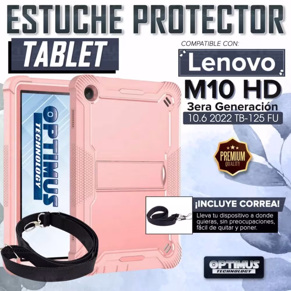 Estuche con Correa para Tablet Lenovo Tab M10 3era Gen 10.6 Pulgadas 2022 TB-125FU y TB-328FU 10.1 con soporte Estilo 2 Rosa