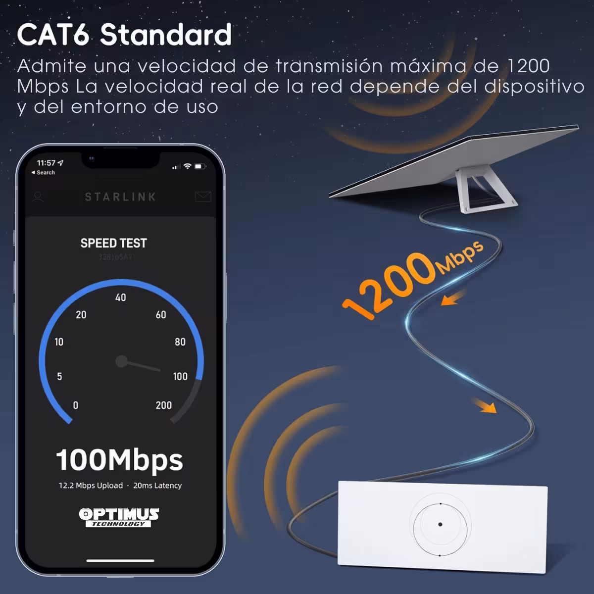 Cable Para Starlink Gen 3 V4 150 Pies (45.7 Metros) – Extensión Impermeable para Satélite Starlink V3/V4 | OPTIMUS TECHNOLOGY