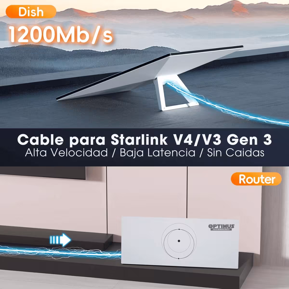 Cable Para Starlink Gen 3 V4 150 Pies (45.7 Metros) – Extensión Impermeable para Satélite Starlink V3/V4 | OPTIMUS TECHNOLOGY