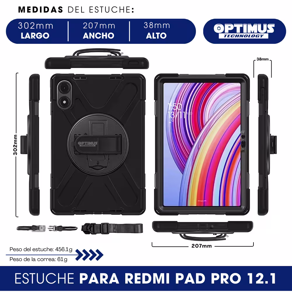 Estuche de correa 360° con soporte rotatorio para xiaomi redmi pad pro de 12.1 pulgadas