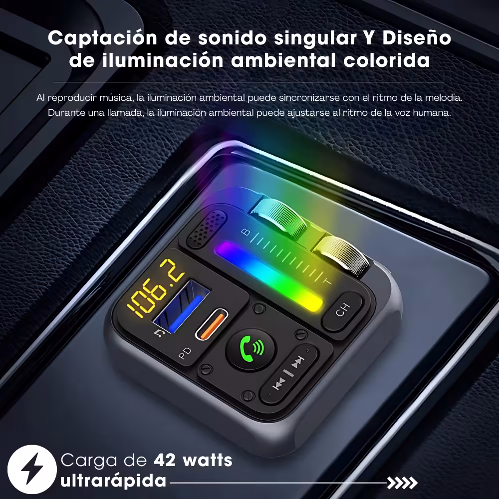 Cargador transmisor radio FM bluetooth 5.3 para carro automóvil Vehículos Camiones de dos puertos 1USB + 1Tipo C OPTIMUS BT23-V2