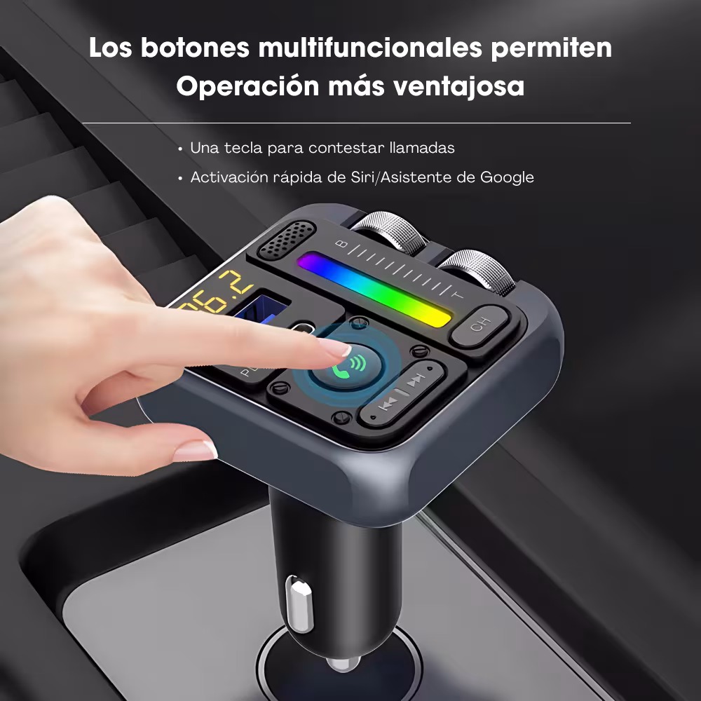Cargador transmisor radio FM bluetooth 5.3 para carro automóvil Vehículos Camiones de dos puertos 1USB + 1Tipo C OPTIMUS BT23-V2