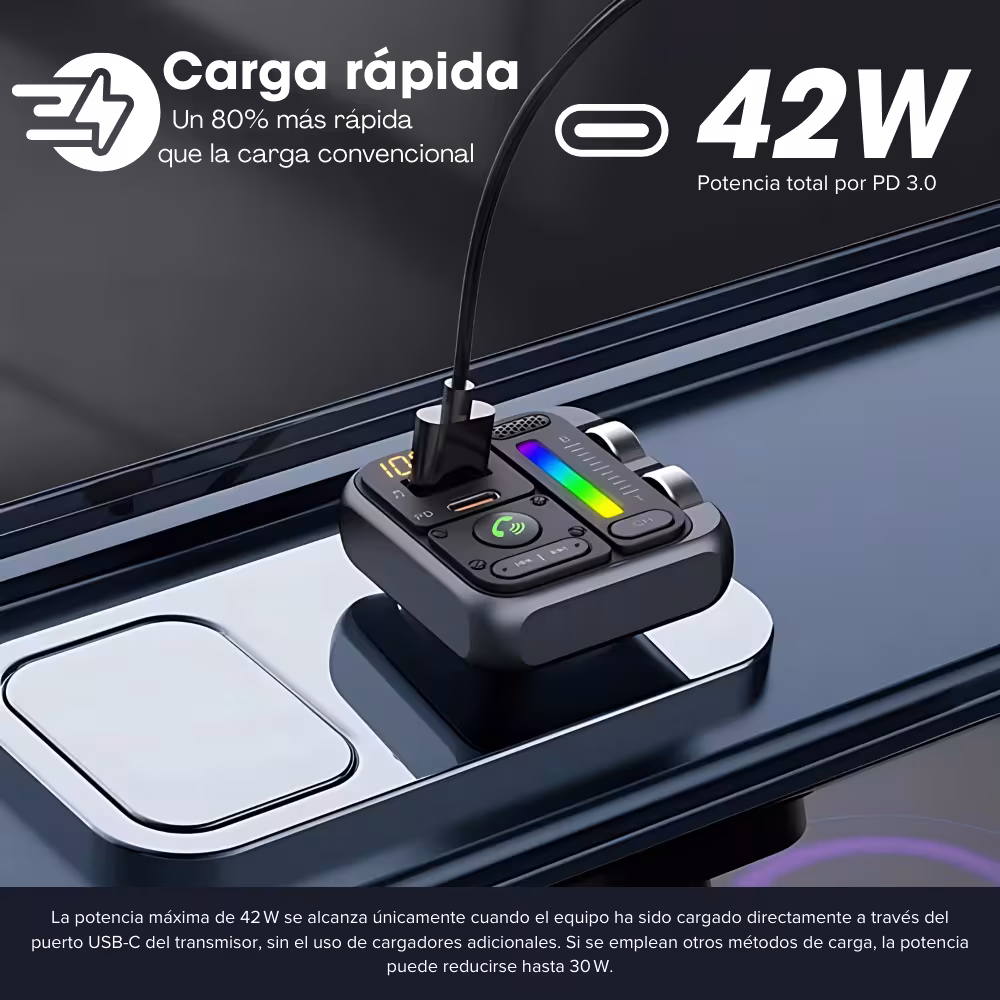 Cargador transmisor radio FM bluetooth 5.3 para carro automóvil Vehículos Camiones de dos puertos 1USB + 1Tipo C OPTIMUS BT23-V2