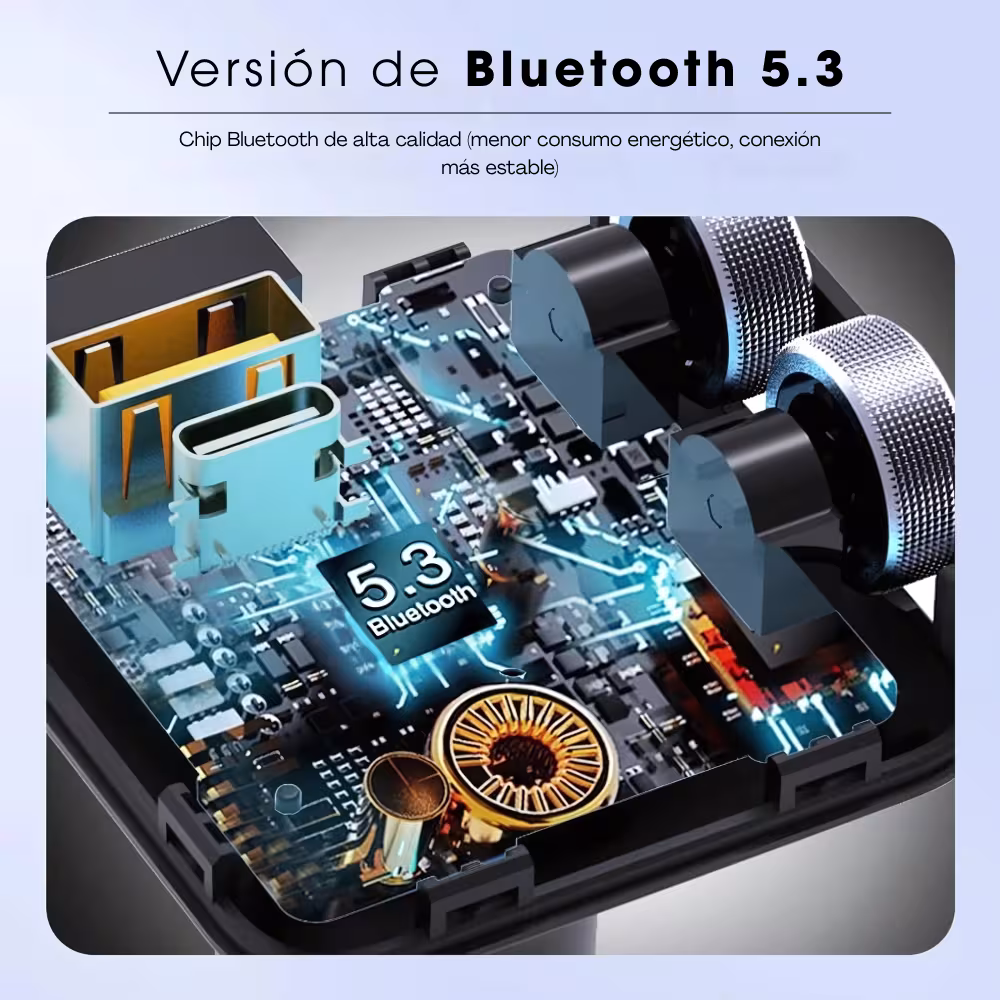 Cargador transmisor radio FM bluetooth 5.3 para carro automóvil Vehículos Camiones de dos puertos 1USB + 1Tipo C OPTIMUS BT23-V2