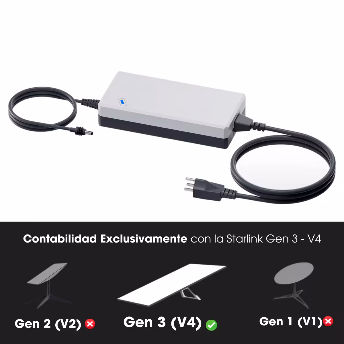 Cargador Starlink Gen 3 (Versión 4 V4) adaptador de CA de 195 W para Starlink, repuesto, cargador de Antena Estandar Starlink V4