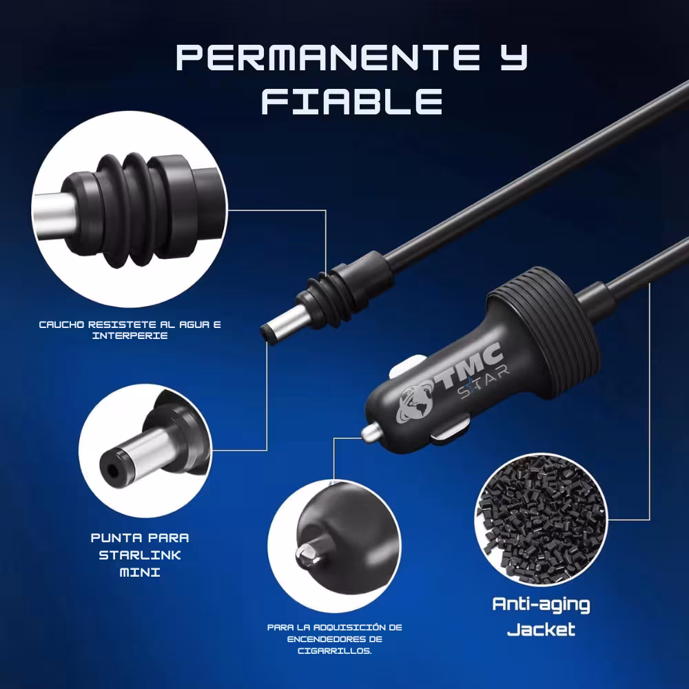 Cargador de Carro Cigarrera para Starlink Mini de 5 Metros Extensor de Calidad con Soporte de 12V-48V para Vehiculos Camiones