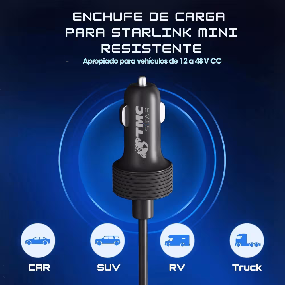 Cargador de Carro Cigarrera para Starlink Mini de 5 Metros Extensor de Calidad con Soporte de 12V-48V para Vehiculos Camiones