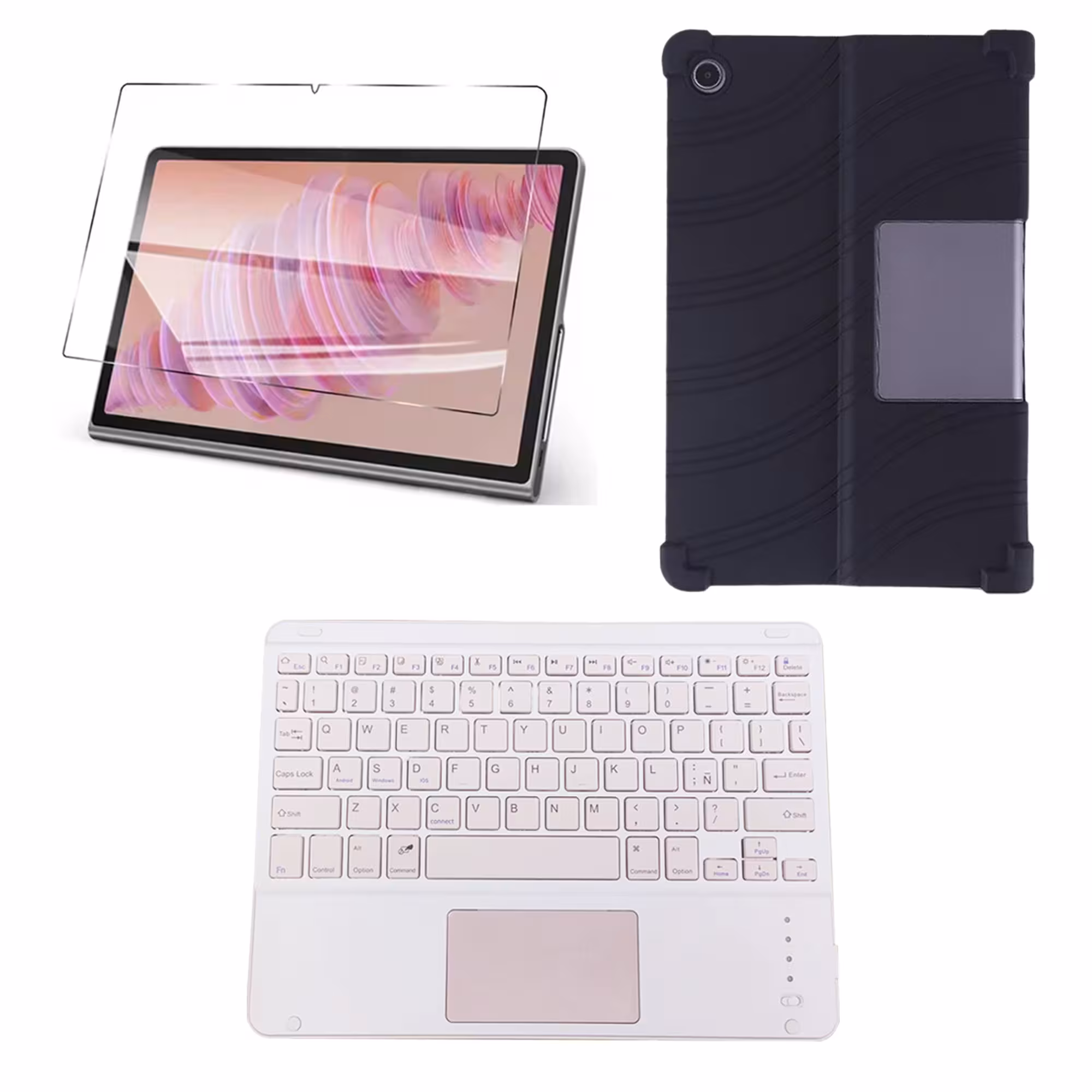 Combo Estuche de Goma Negro Vidrio Templado y Teclado 2 en 1 para Lenovo Tab Plus 11,5 pulgadas 2024