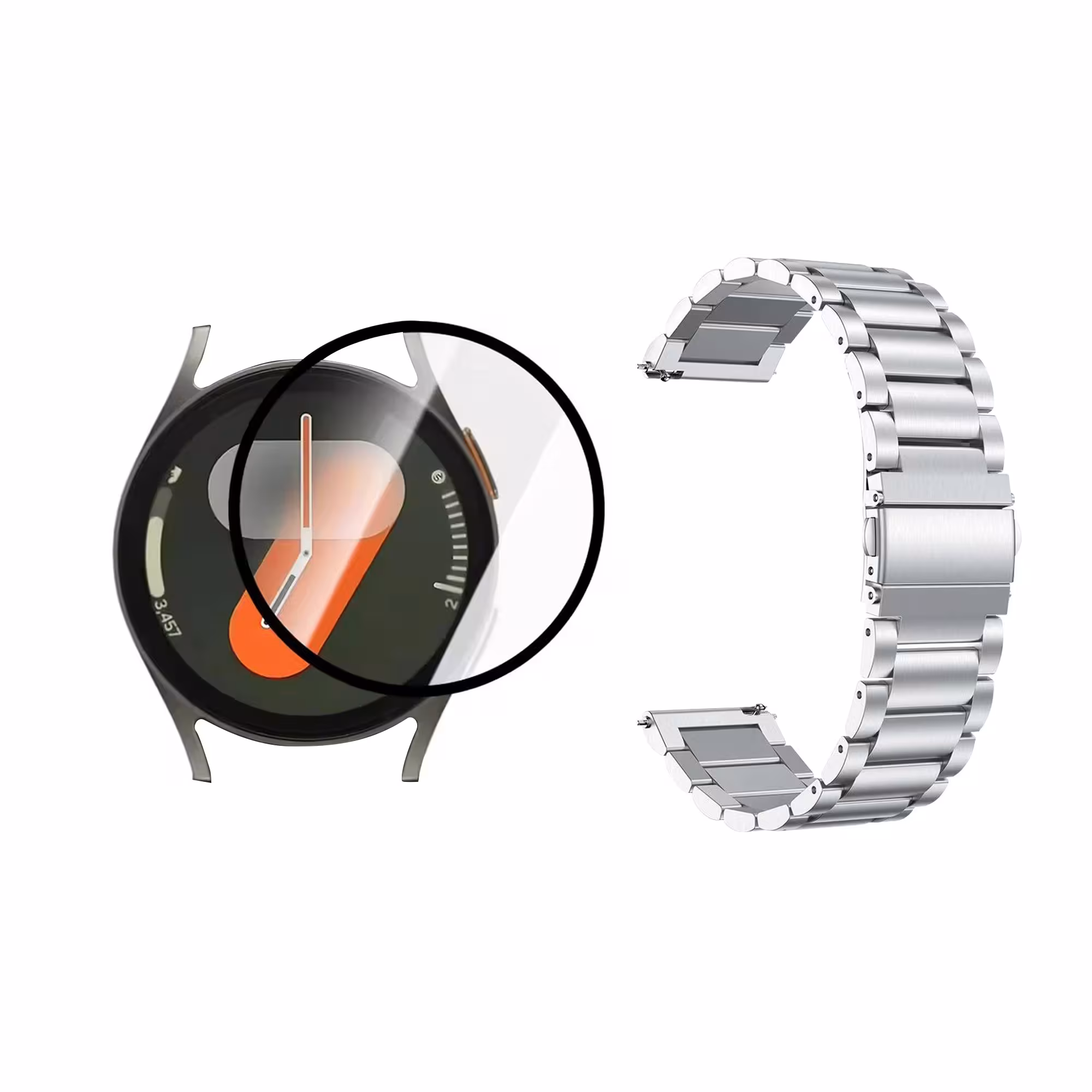 Kit Correa de metal Acero Inoxidable Y Vidrio Templado Nanoglass Protector Para Reloj Samsung Galaxy Watch 7 44mm