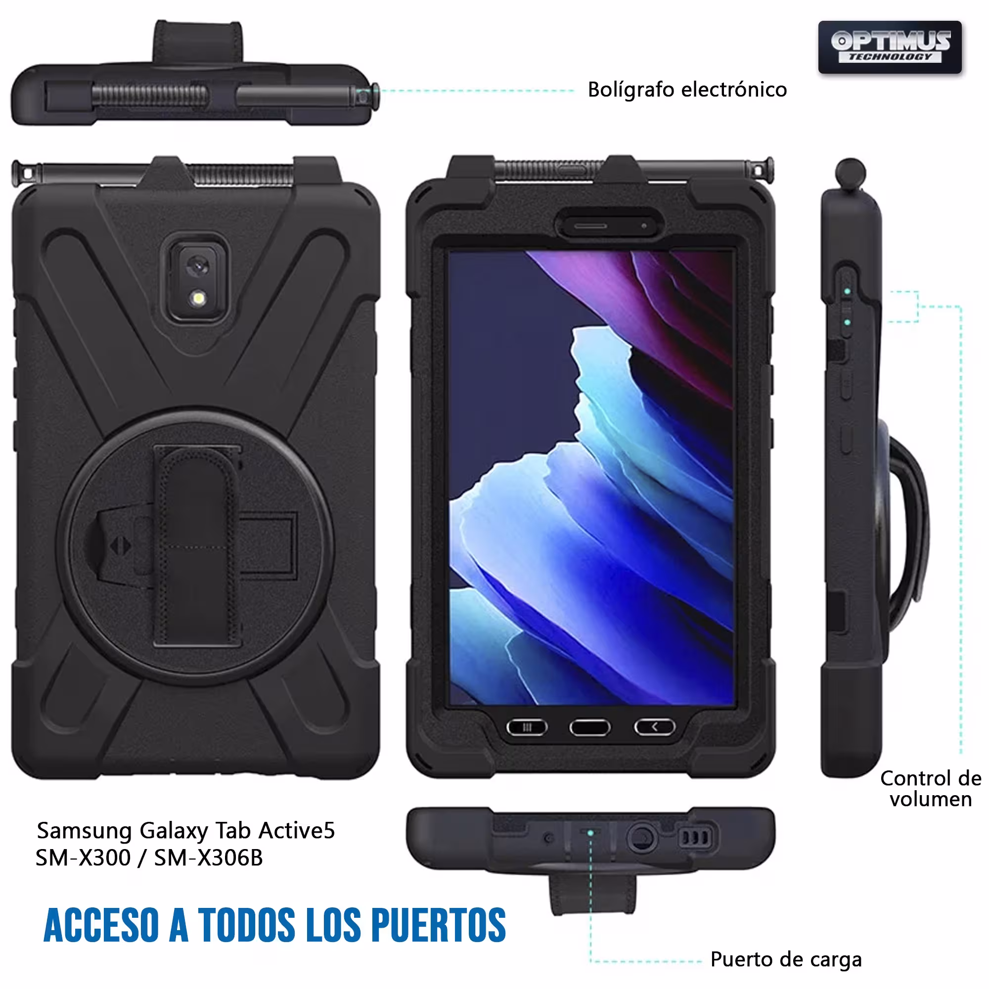 Estuche Protector con Correa Tablet Samsung Galaxy Tab Active5 8 pulgadas SM-T575 / SM-T570 Anti golpes con soporte