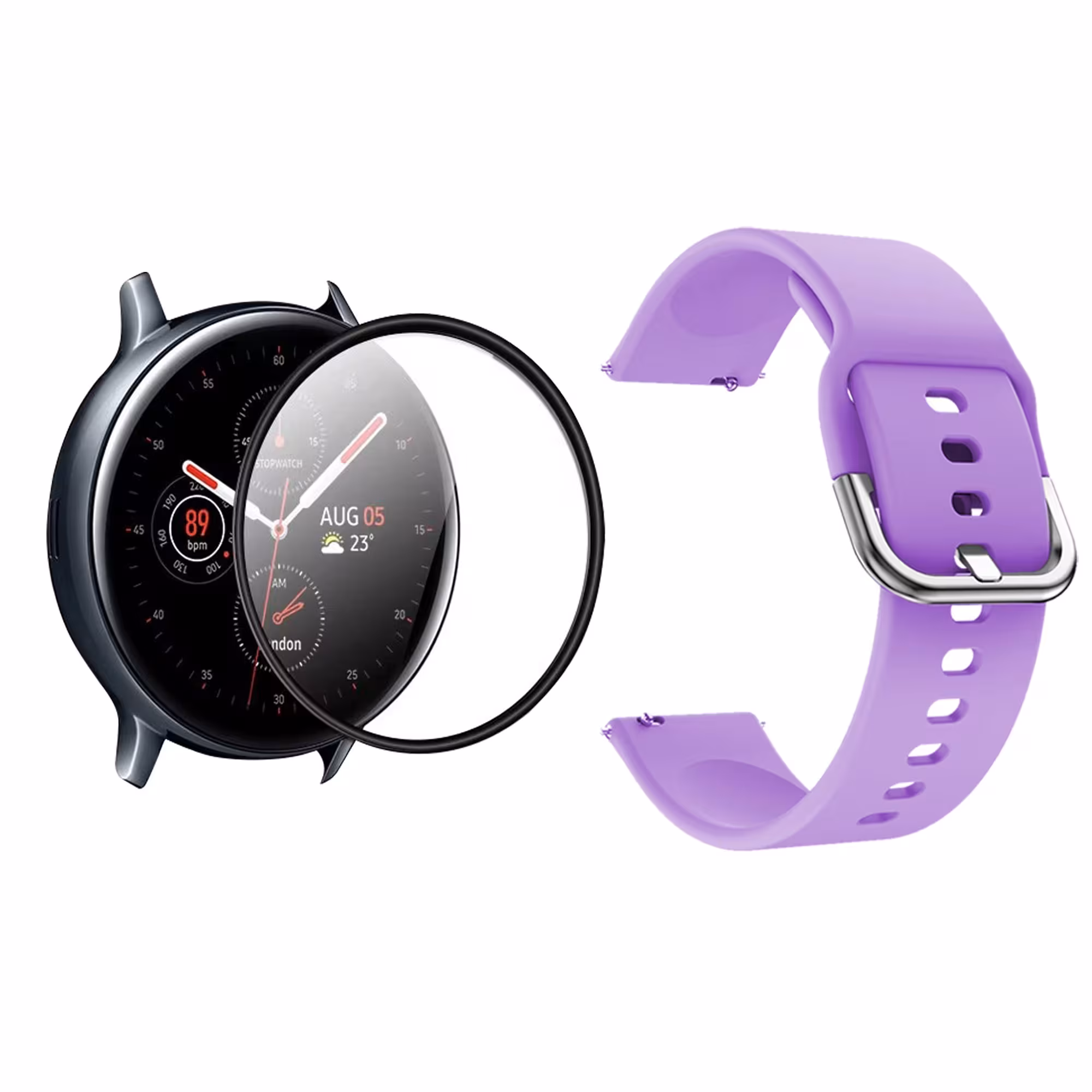 Kit Pulso Correa de Goma Y Vidrio Templado Nanoglass Protector Para Reloj Samsung Galaxy Watch Fe 40mm