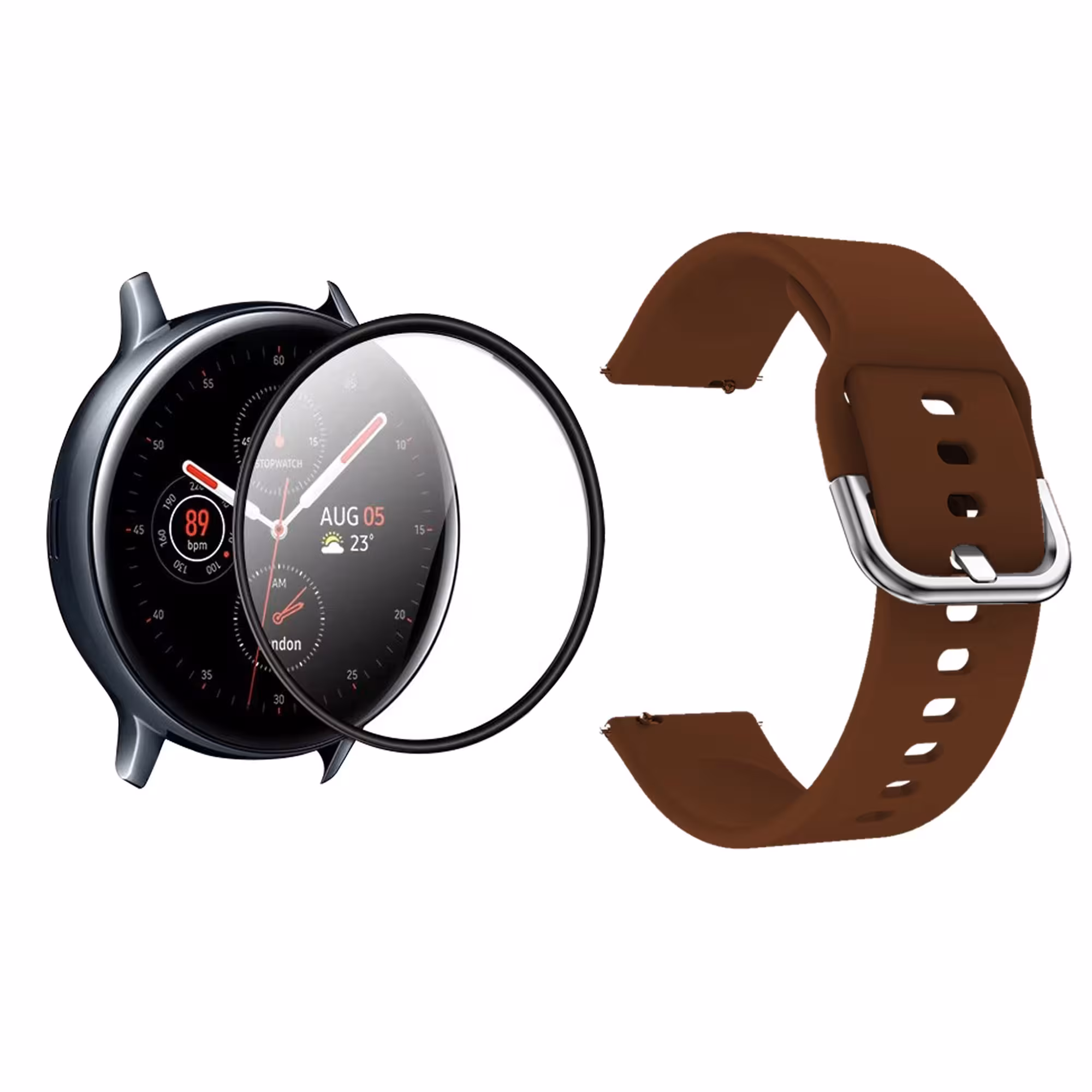 Kit Pulso Correa de Goma Y Vidrio Templado Nanoglass Protector Para Reloj Samsung Galaxy Watch Fe 40mm