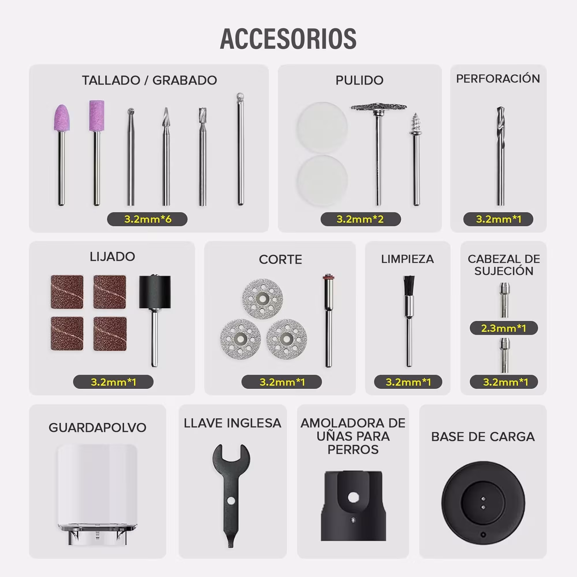 Kit de Herramientas Rotativas HOTO 35 en 1 Inalámbrica 4V | Herramienta eléctrica multiusos para lijar pulir taladrar tallar