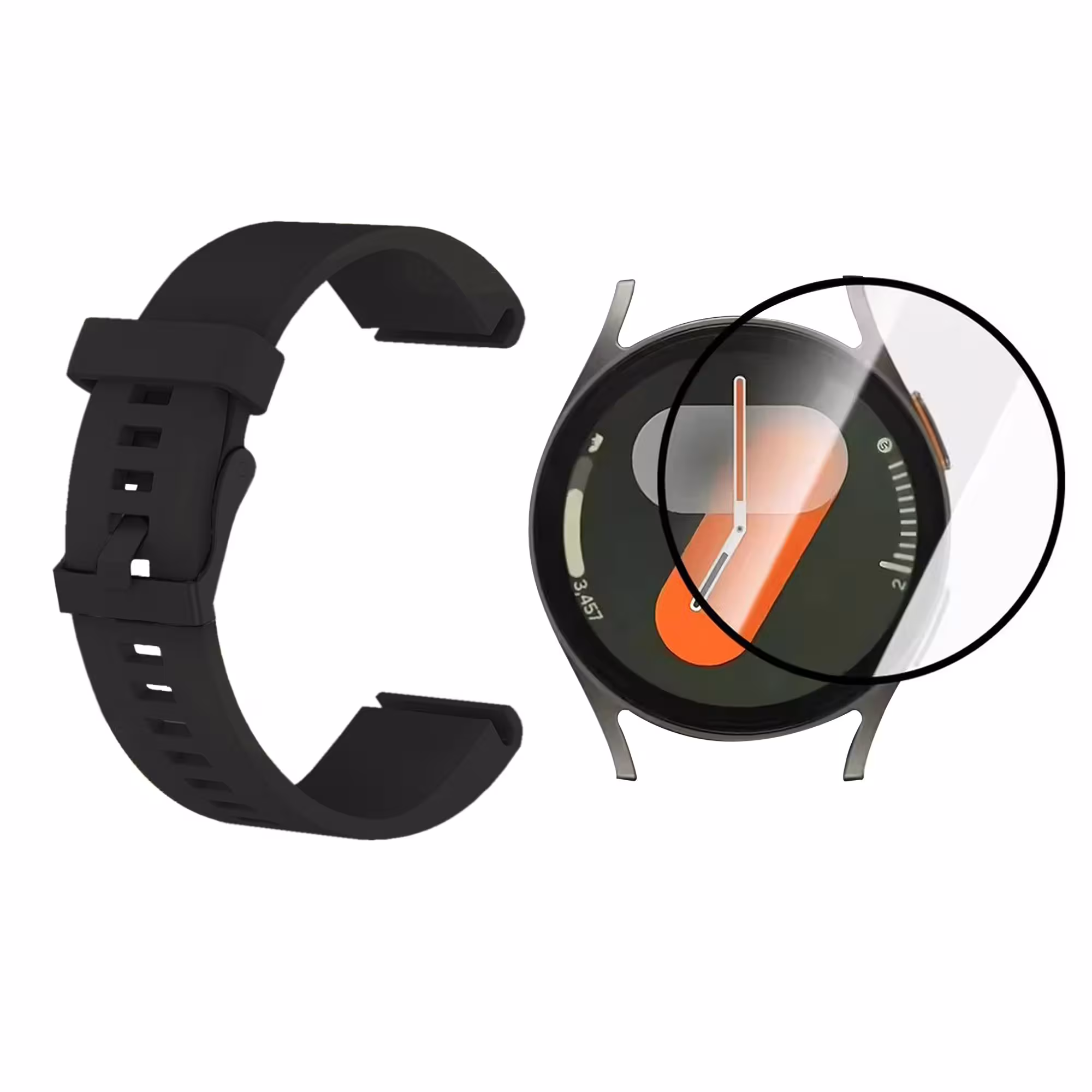 KIT Correa Manilla de goma hebilla negra y Vidrio templado cerámico para Reloj Smartwatch Samsung Galaxy Watch7 40mm