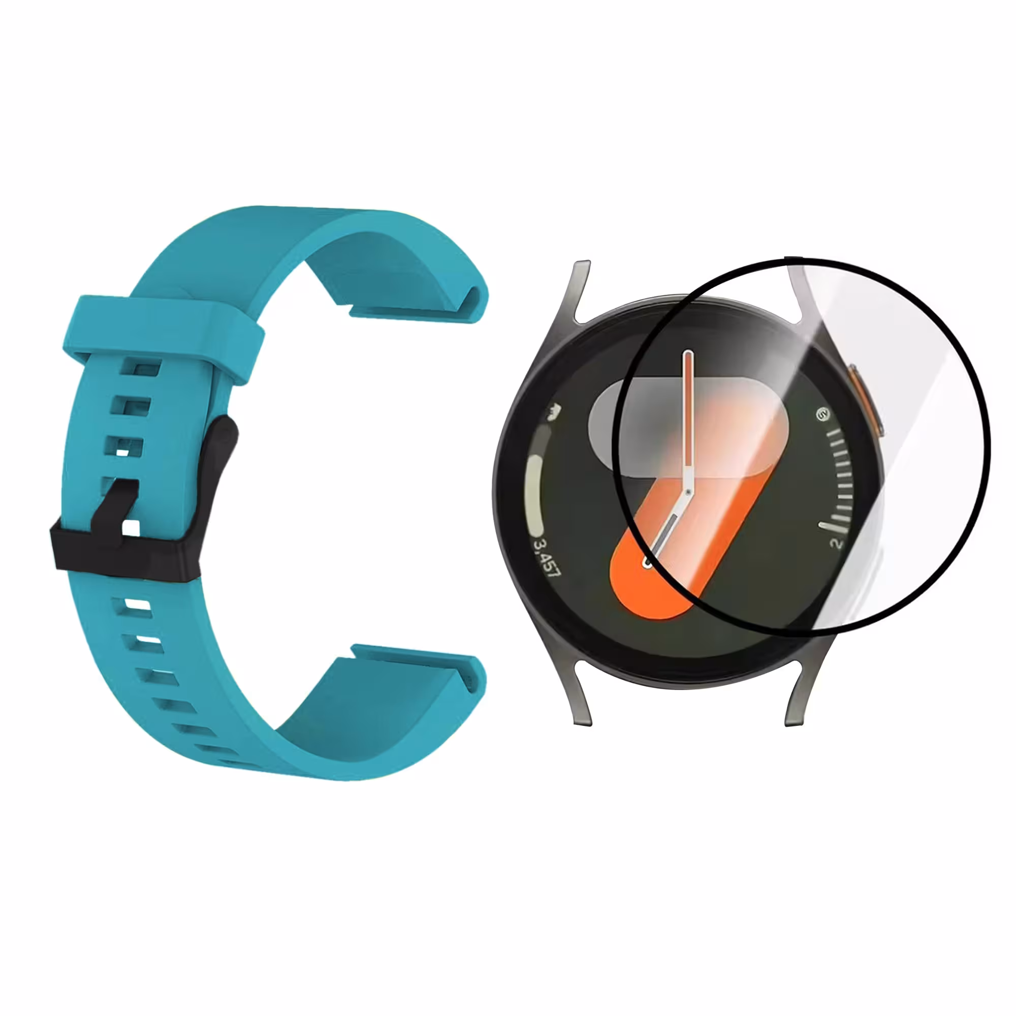 KIT Correa Manilla de goma hebilla negra y Vidrio templado cerámico para Reloj Smartwatch Samsung Galaxy Watch7 40mm