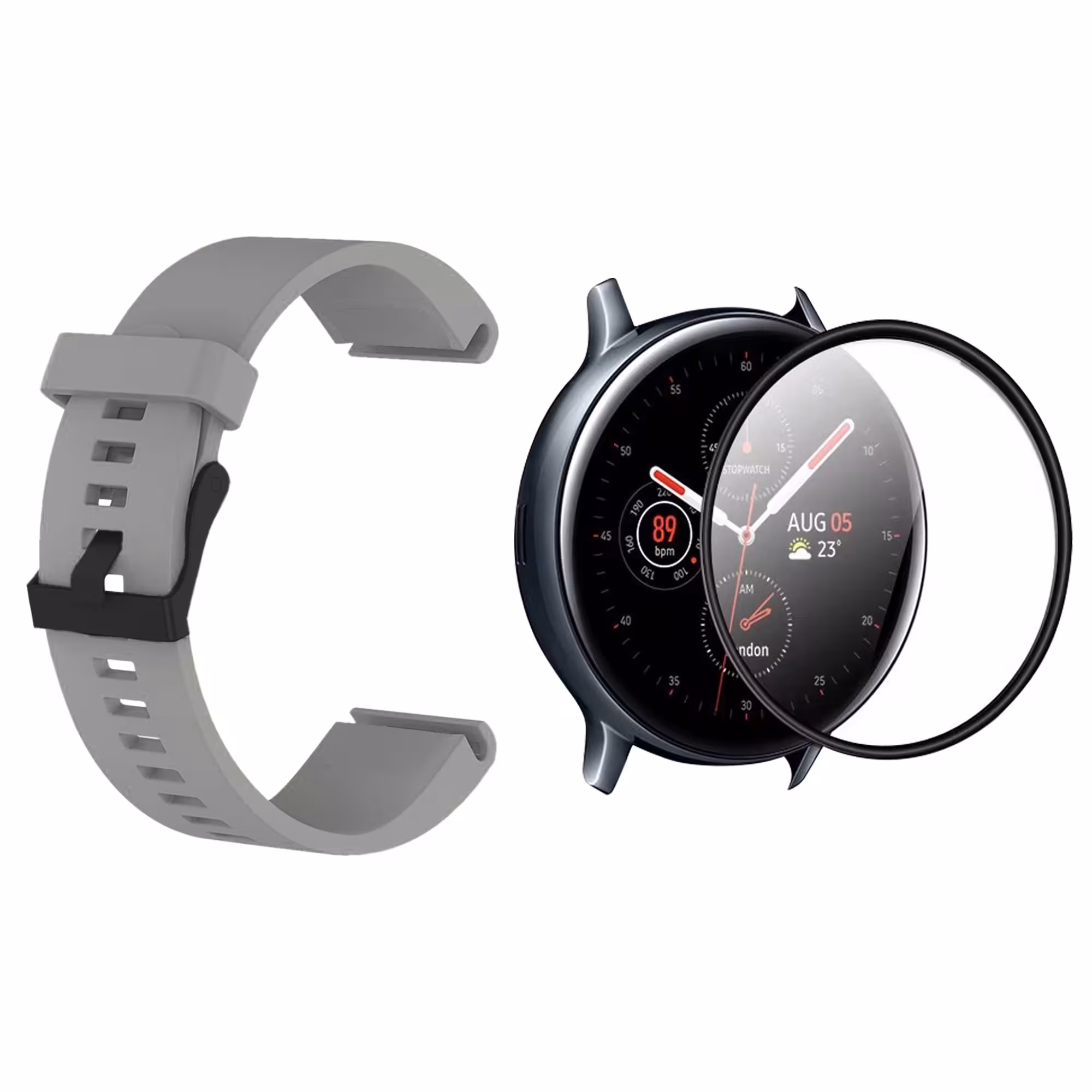 KIT Correa Pulso de goma hebilla negra y Vidrio templado cerámico para Reloj Smartwatch Samsung Galaxy Watch Fe 40mm