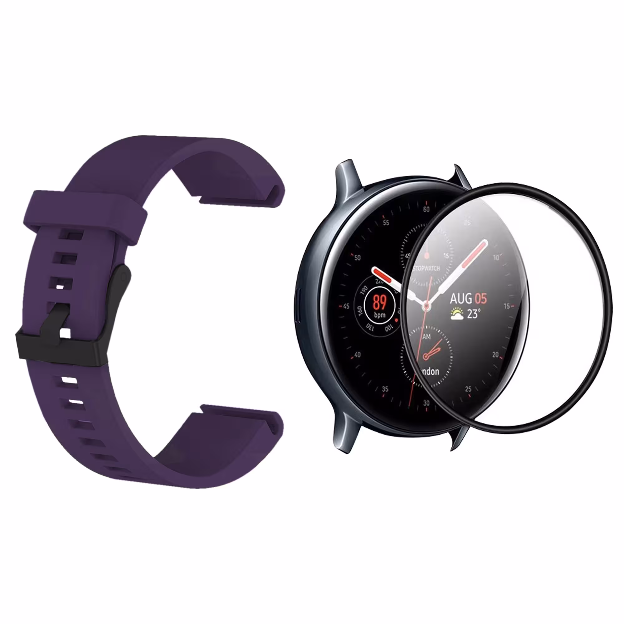 KIT Correa Pulso de goma hebilla negra y Vidrio templado cerámico para Reloj Smartwatch Samsung Galaxy Watch Fe 40mm