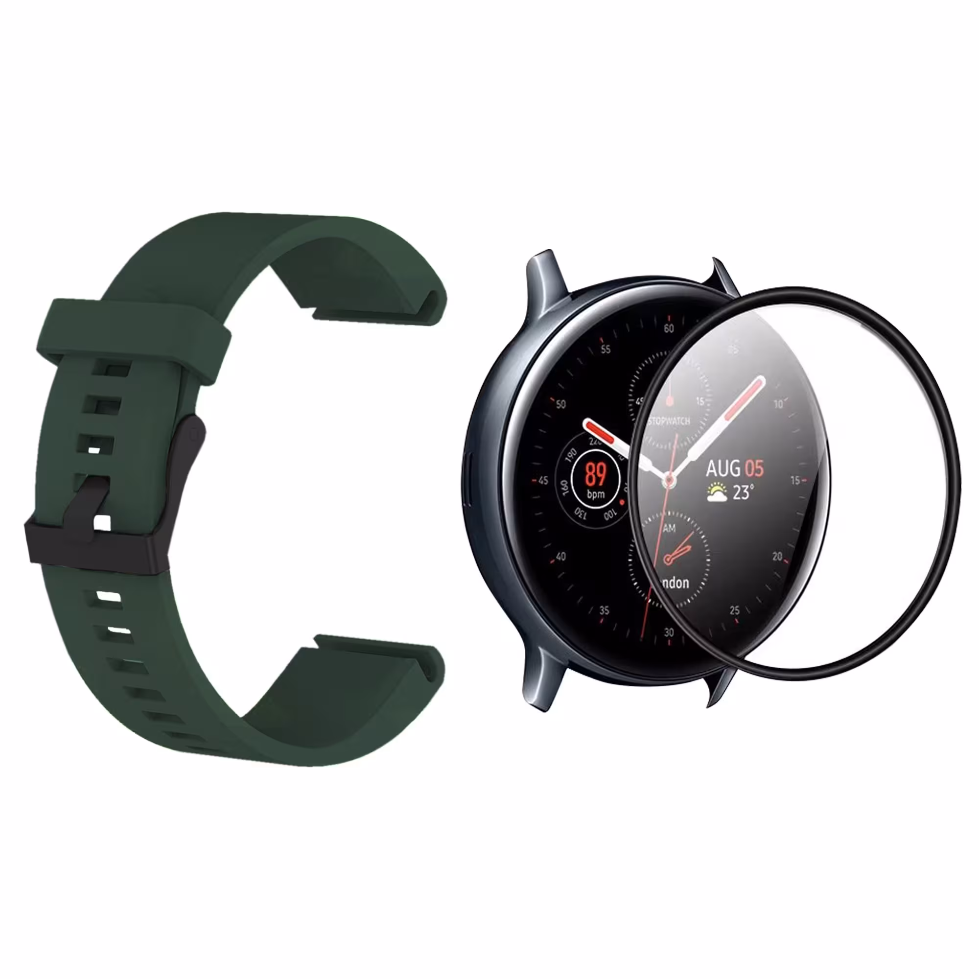 KIT Correa Pulso de goma hebilla negra y Vidrio templado cerámico para Reloj Smartwatch Samsung Galaxy Watch Fe 40mm