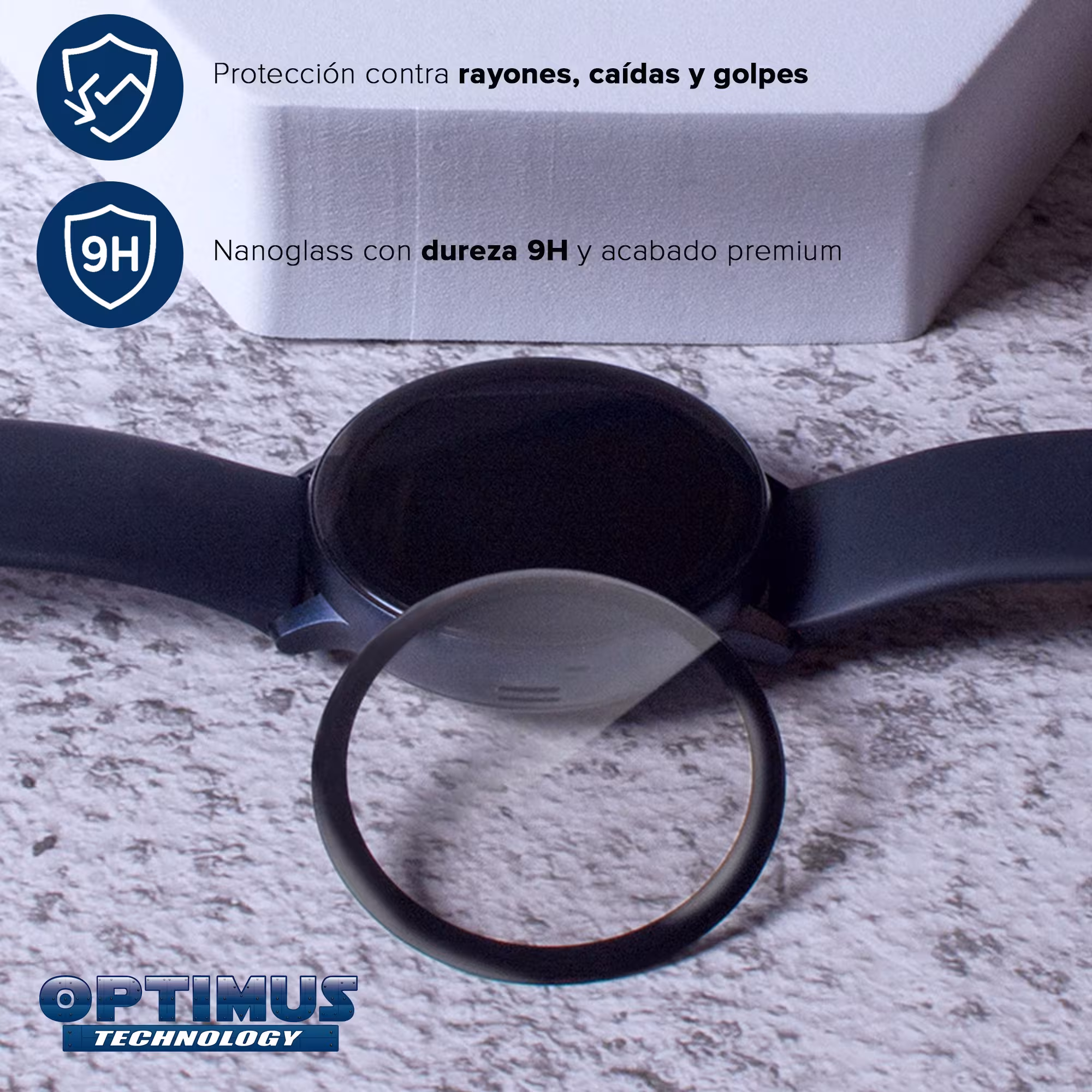KIT Correa Pulso de goma hebilla negra y Vidrio templado cerámico para Reloj Smartwatch Samsung Galaxy Watch Fe 40mm