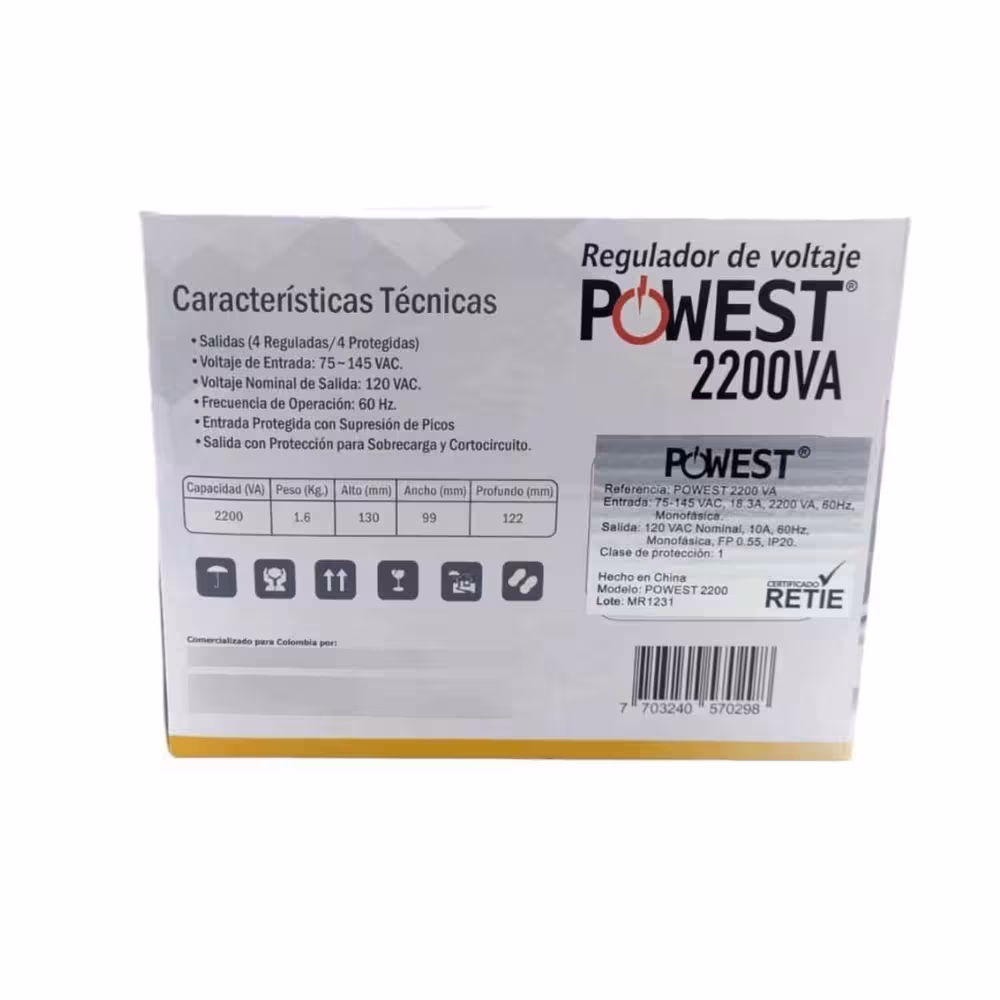 Regulador de Voltaje Powest Copyline 2.2 KVA (2200 VA / 1200 W) 120 V Automático Color Negro