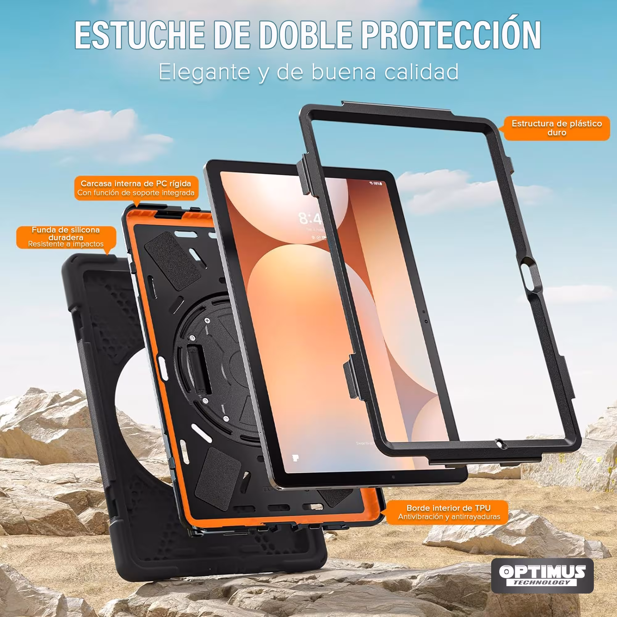 Estuche Forro Case antishock de correa con soporte de 360° Anti golpes para Samsung Galaxy Tab A11 Plus 2025 SM-X230 SM-X236
