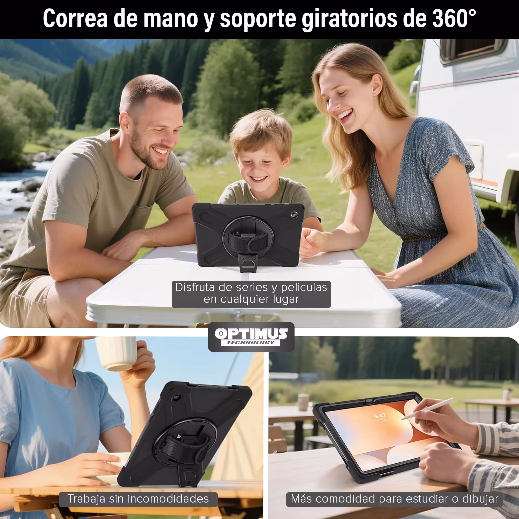 Estuche Forro Case antishock de correa con soporte de 360° Anti golpes para Samsung Galaxy Tab A11 Plus 2025 SM-X230 SM-X236