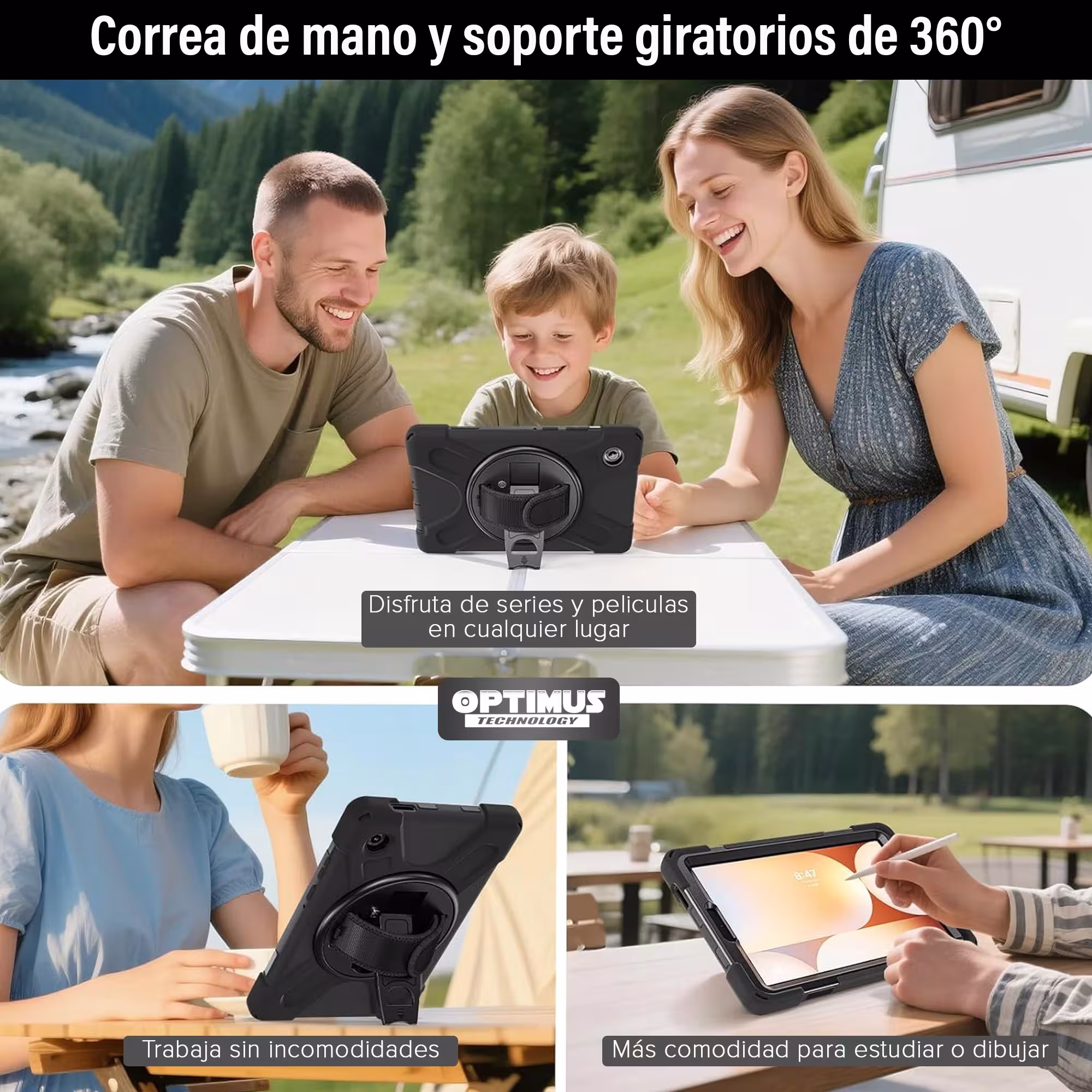 Estuche antishock de correa Ajustable con soporte de 360° Anti golpes para Samsung Galaxy Tab A11 8.7 Pulgadas 2025 SM-X133 X135