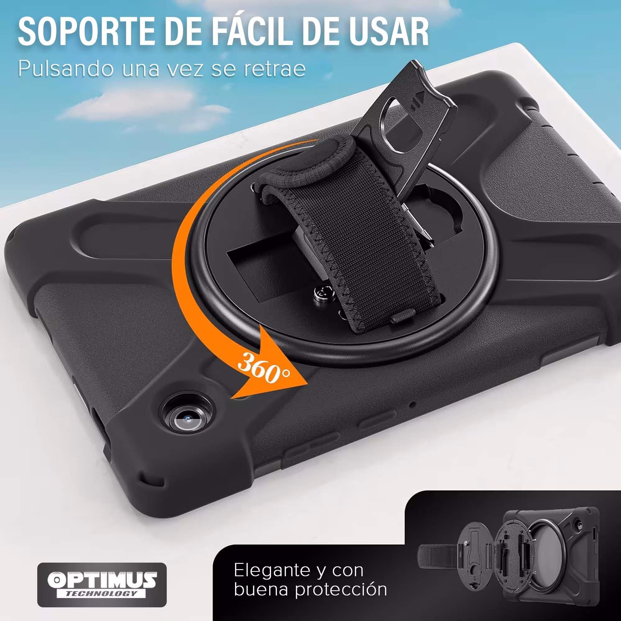Estuche antishock de correa Ajustable con soporte de 360° Anti golpes para Samsung Galaxy Tab A11 8.7 Pulgadas 2025 SM-X133 X135