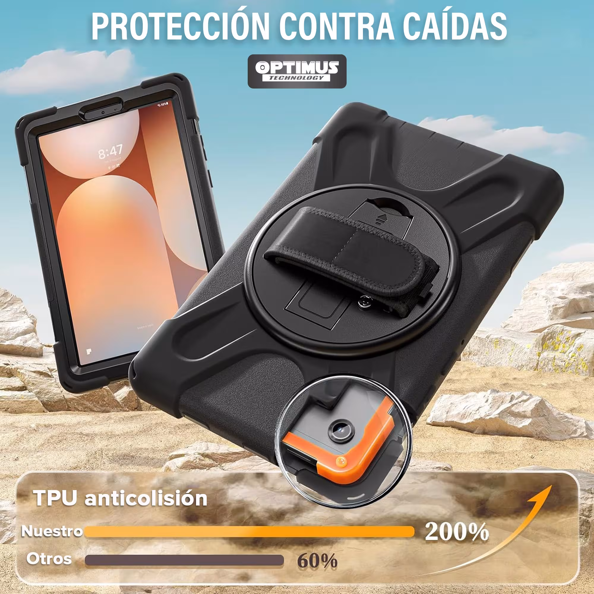 Estuche antishock de correa Ajustable con soporte de 360° Anti golpes para Samsung Galaxy Tab A11 8.7 Pulgadas 2025 SM-X133 X135