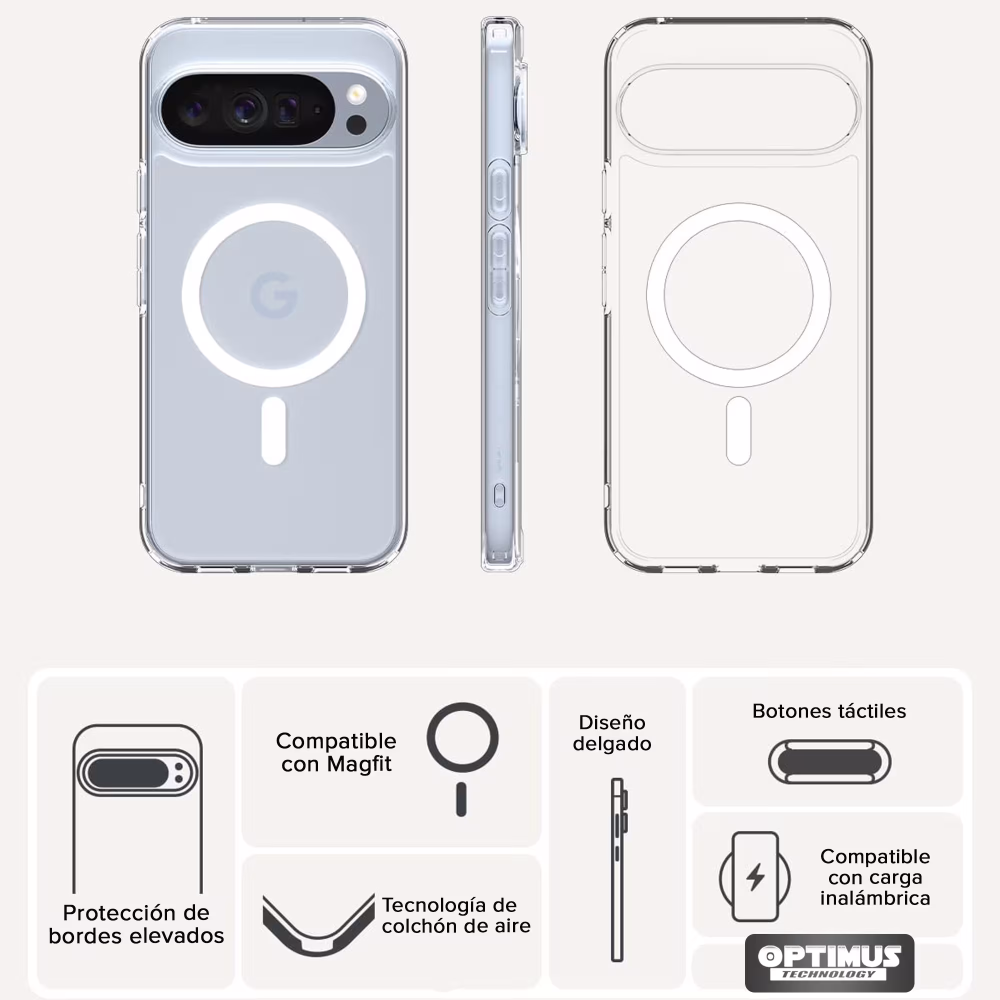 Estuche Forro transparente con tecnología MagSafe anticaída para Google Pixel 10 Pro 2025