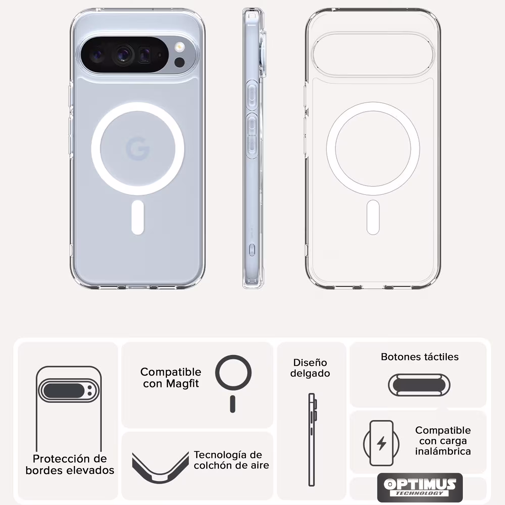 Estuche Funda transparente anticaída para Google Pixel 10 Pro XL 2025 con tecnología MagSafe