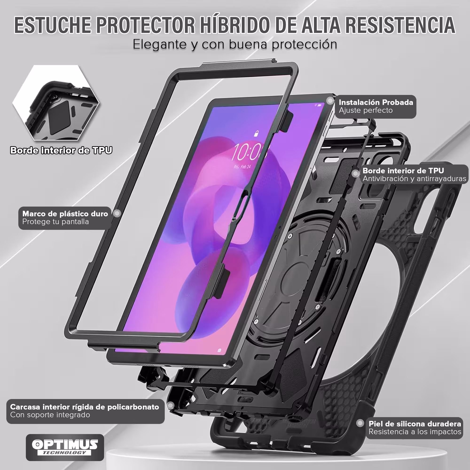 Estuche Antishock con correa y soporte giratorio de 360° Anti golpes para Lenovo Idea Tab 11 Pulgadas 2025 TB336FU TB-336ZU