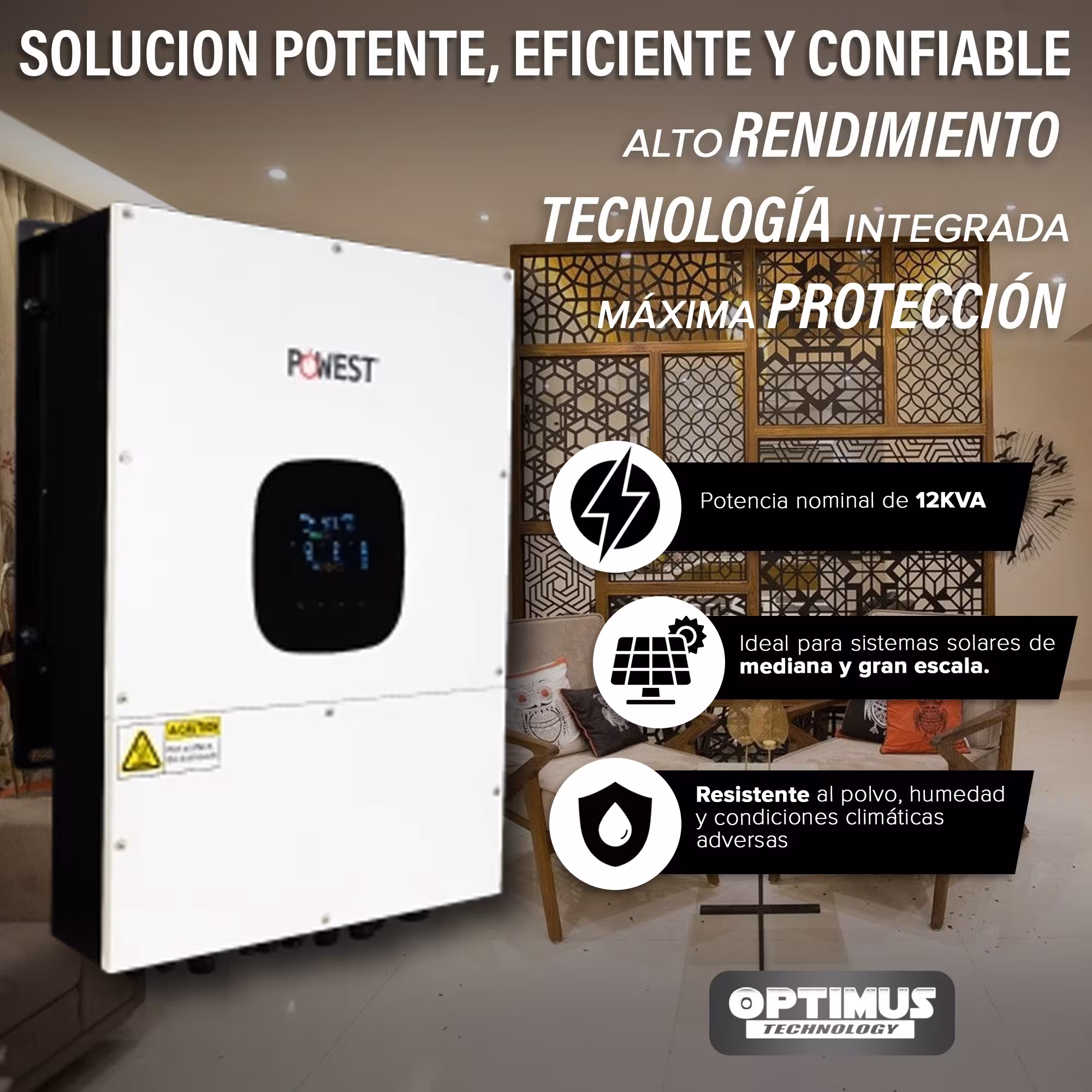 Inversor Solar All In One Powest 12KVA On-Grid UPS Hibrida Fase Partida IP65 Onda sinusoidal Alta eficiencia Uso residencial
