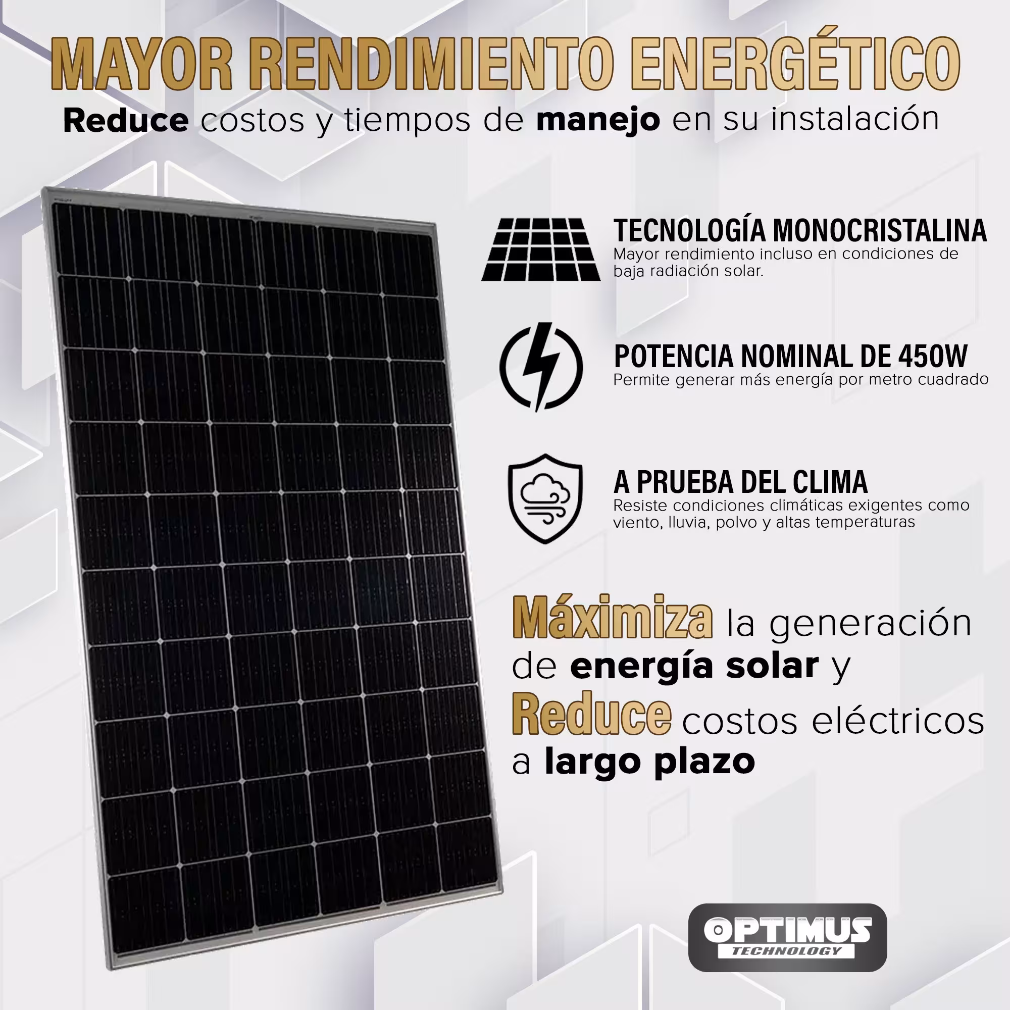 Panel Solar Monocristalino HC PERC 450W Powest Alta Eficiencia Energía Solar para Sistemas Fotovoltaicos Hogares Fincas